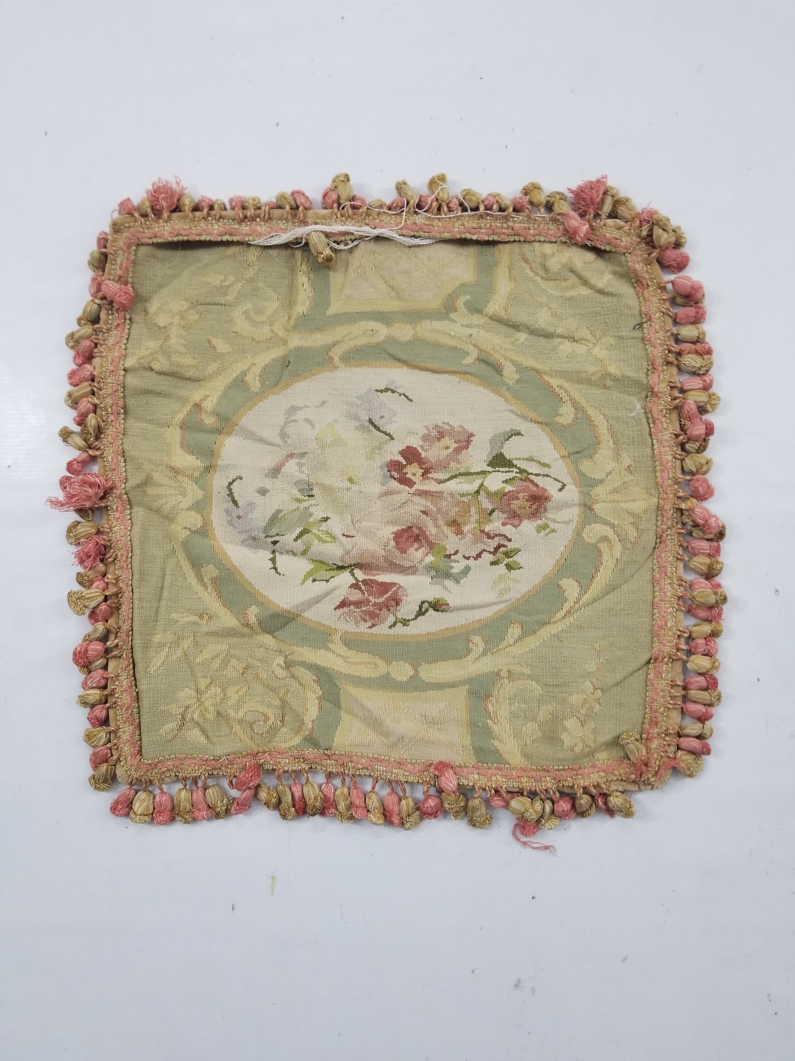 Antique French Aubusson Floral Cushion Cover 46x45cm