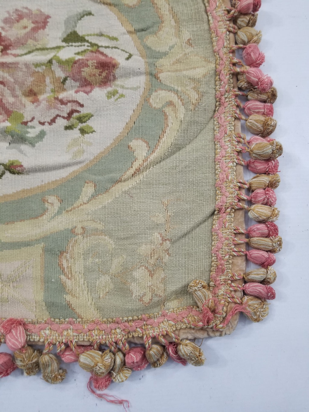 Antique French Aubusson Floral Cushion Cover 46x45cm