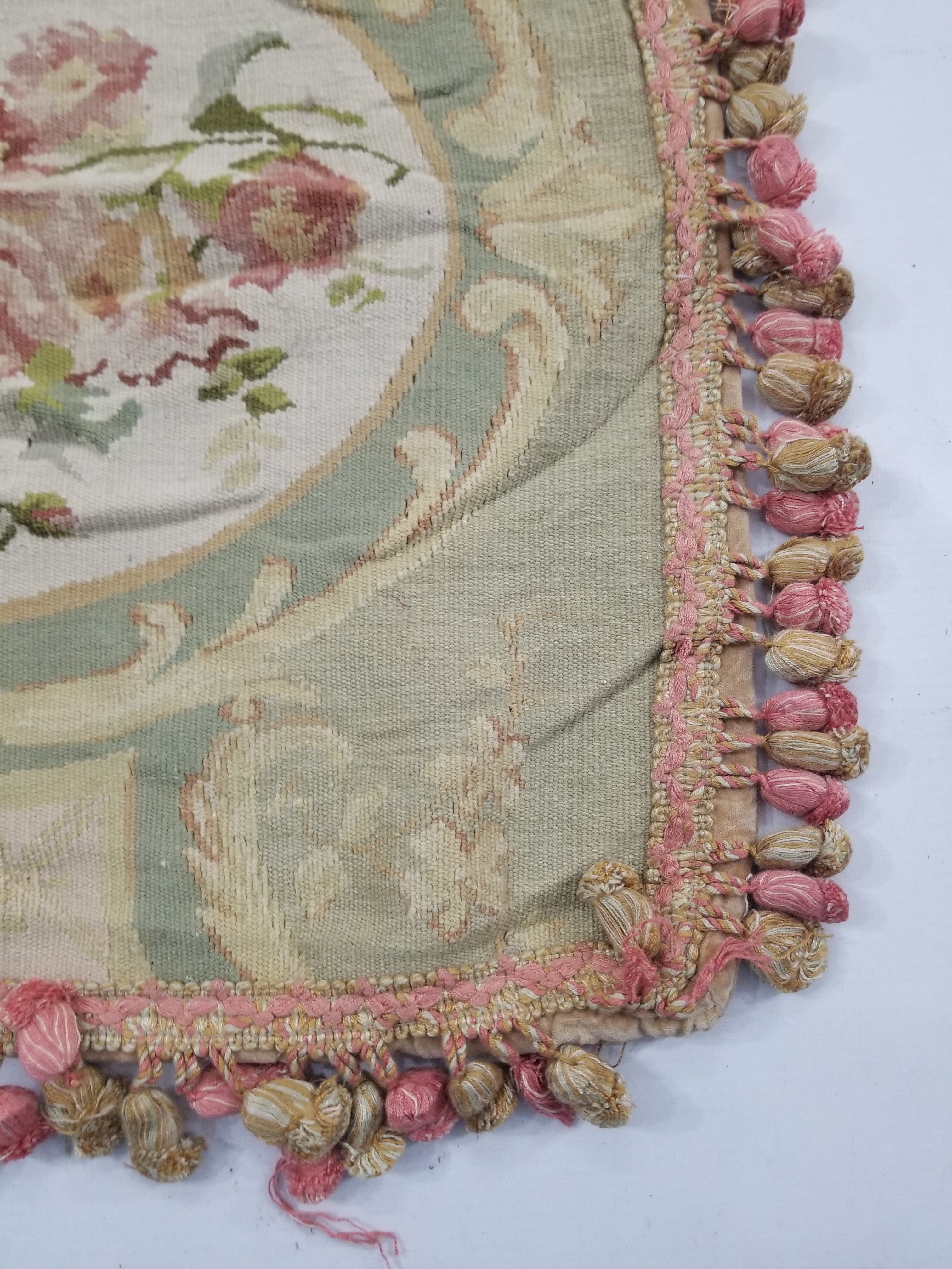 Antique French Aubusson Floral Cushion Cover 46x45cm