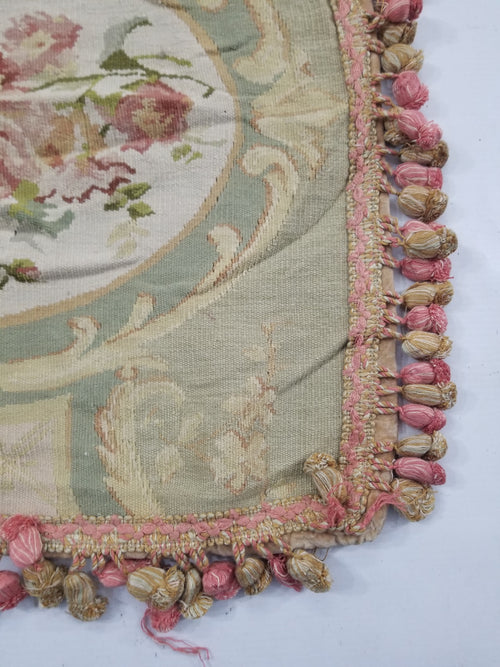 Antique French Aubusson Floral Cushion Cover 46x45cm