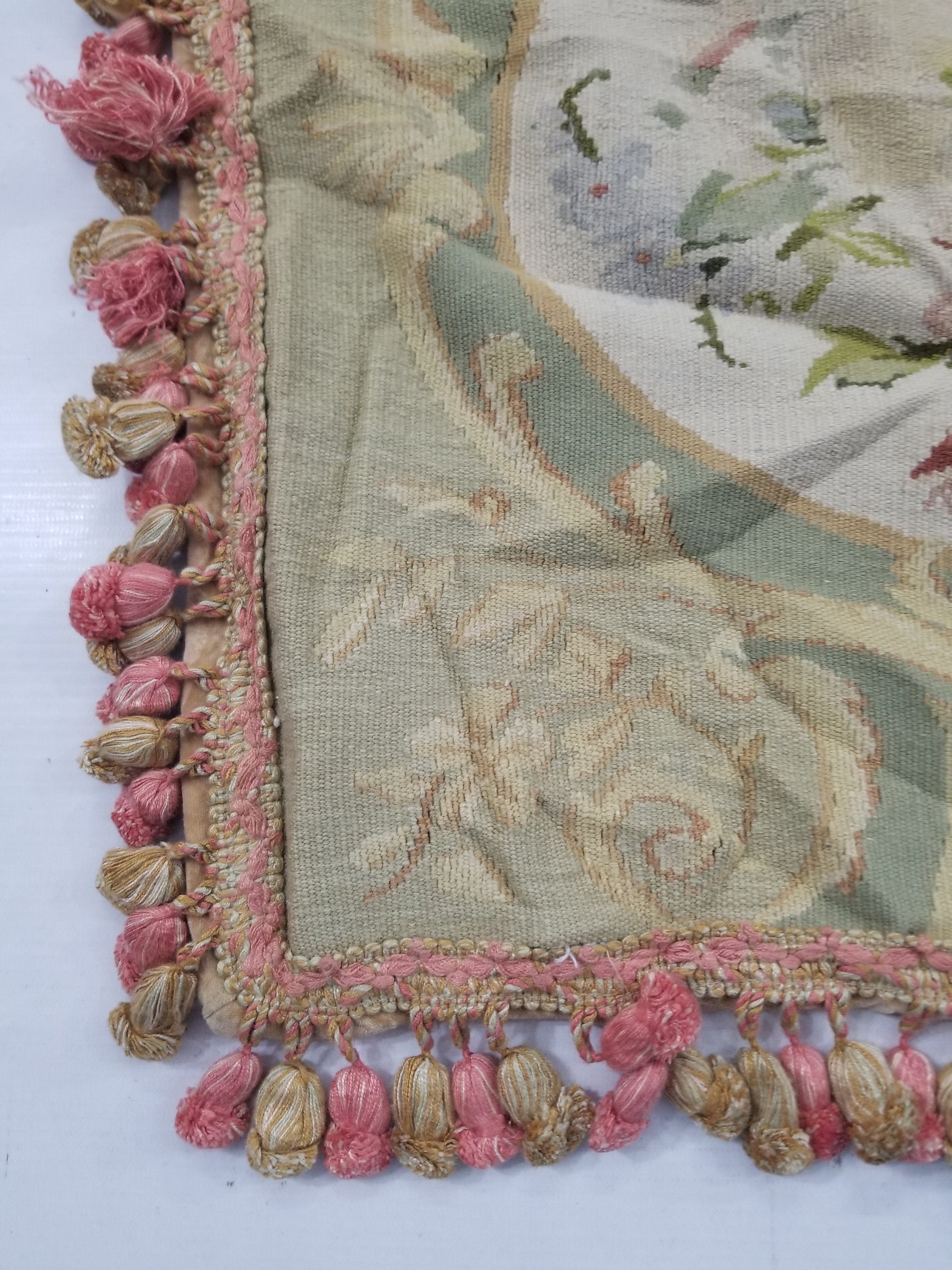 Antique French Aubusson Floral Cushion Cover 46x45cm