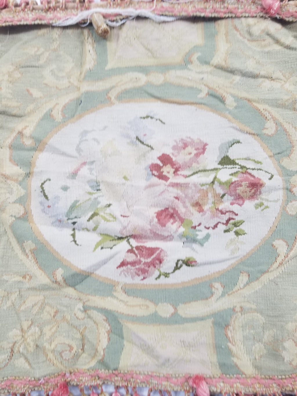 Antique French Aubusson Floral Cushion Cover 46x45cm