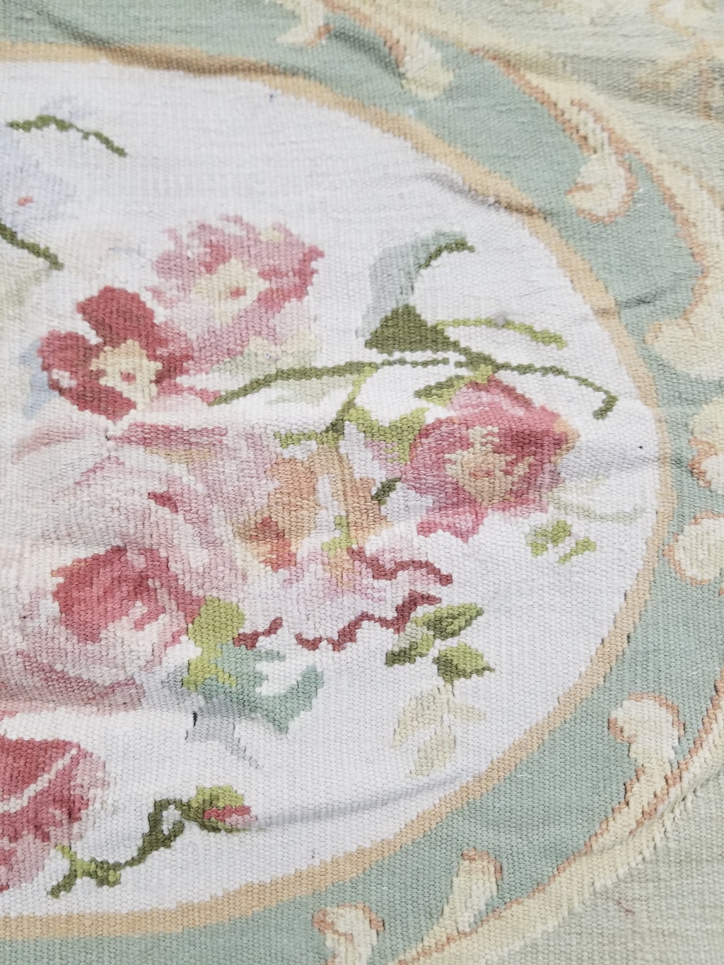 Antique French Aubusson Floral Cushion Cover 46x45cm