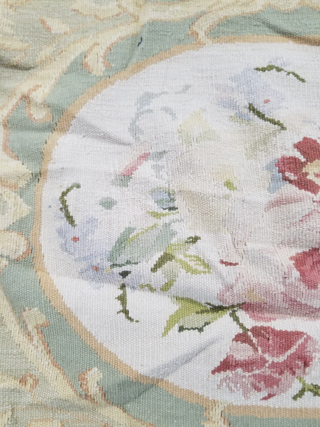 Antique French Aubusson Floral Cushion Cover 46x45cm