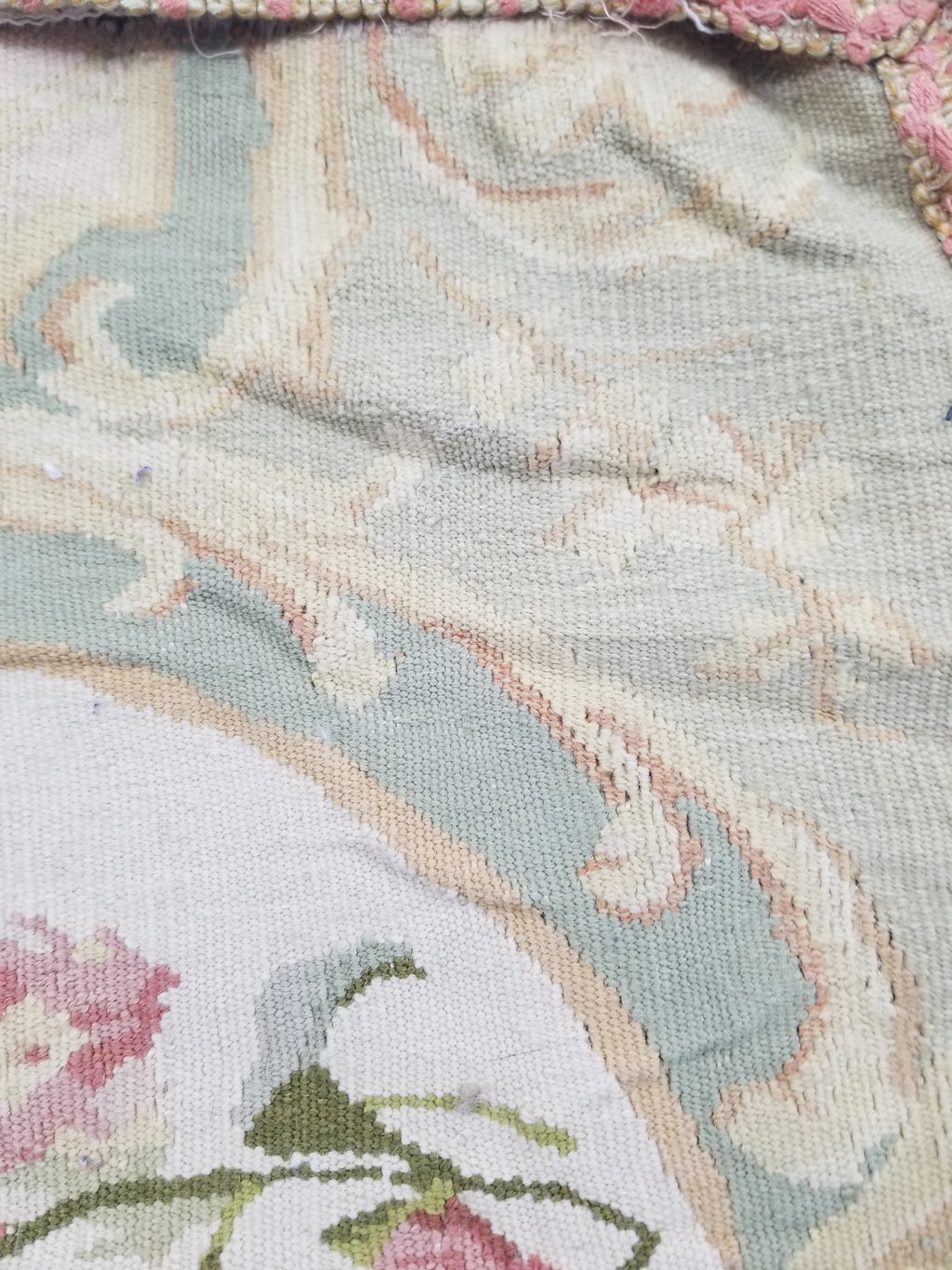 Antique French Aubusson Floral Cushion Cover 46x45cm