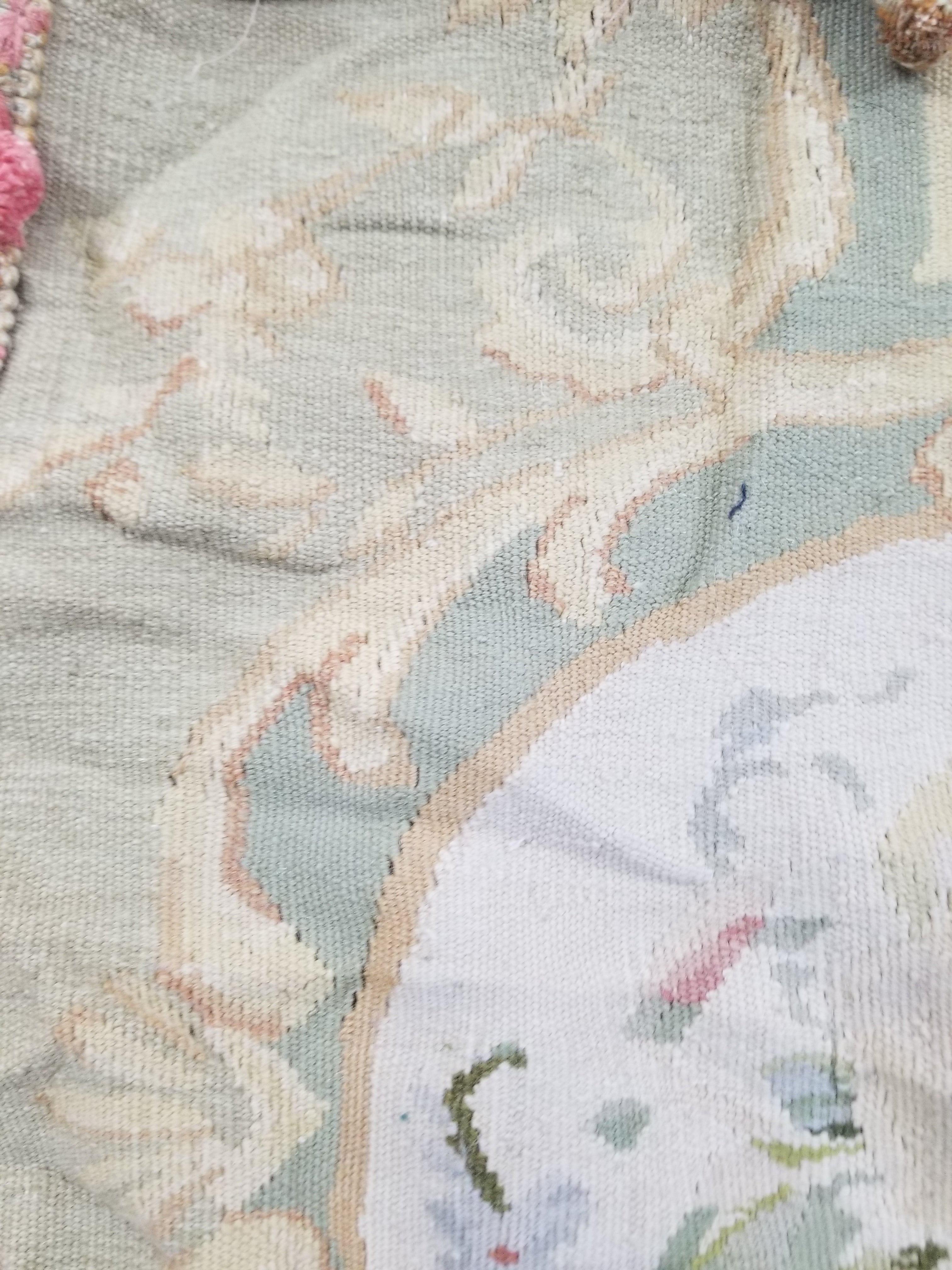 Antique French Aubusson Floral Cushion Cover 46x45cm