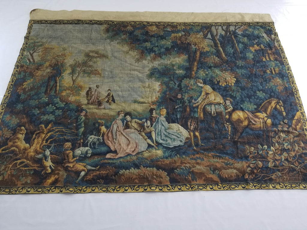 Antique French Pastoral Gathering Printed Tapestry 192x142cm
