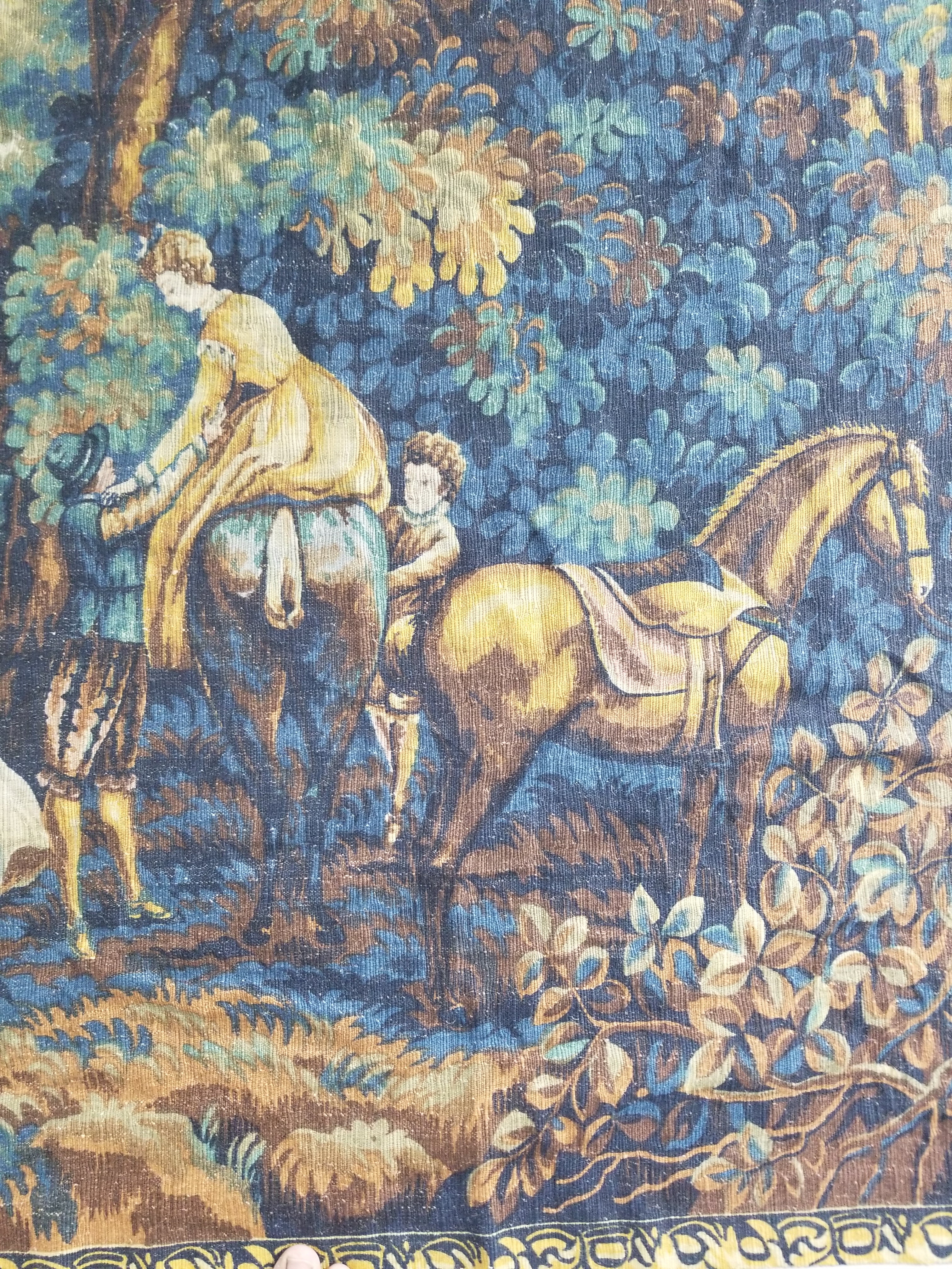 Antique French Pastoral Gathering Printed Tapestry 192x142cm