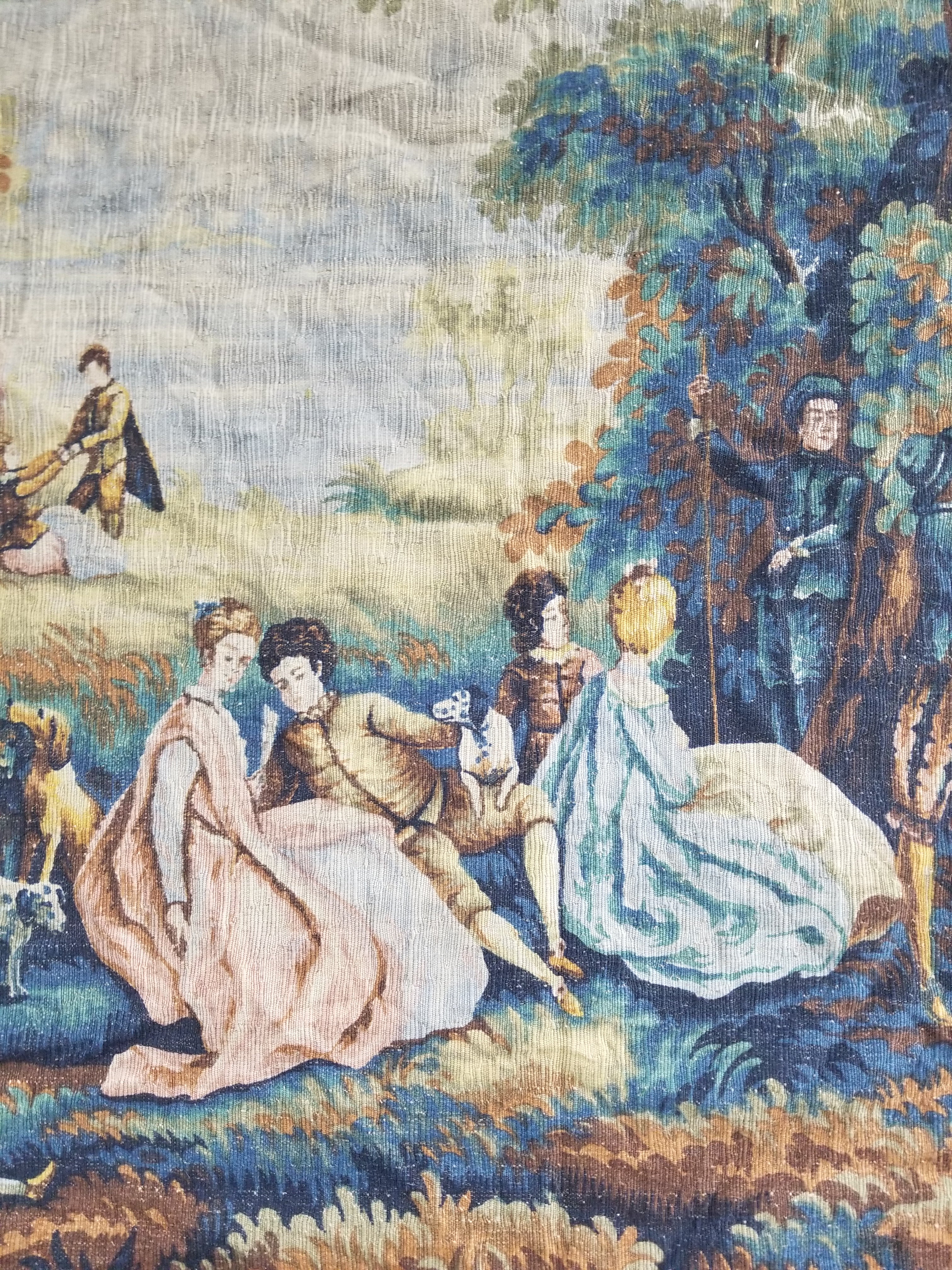 Antique French Pastoral Gathering Printed Tapestry 192x142cm