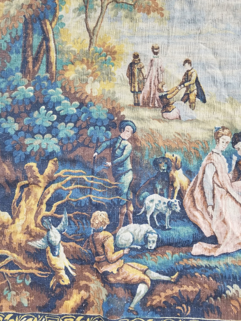 Antique French Pastoral Gathering Printed Tapestry 192x142cm