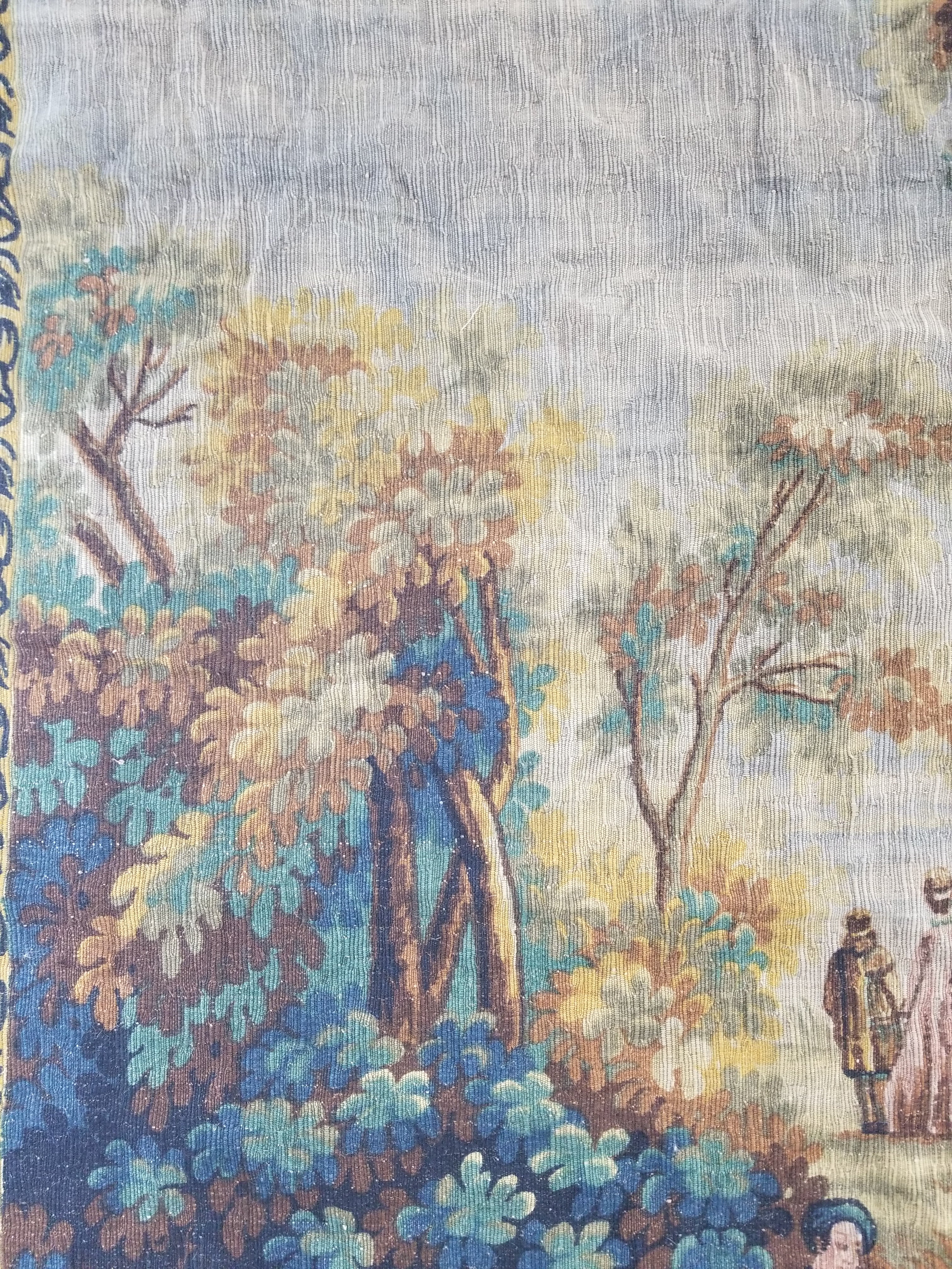 Antique French Pastoral Gathering Printed Tapestry 192x142cm