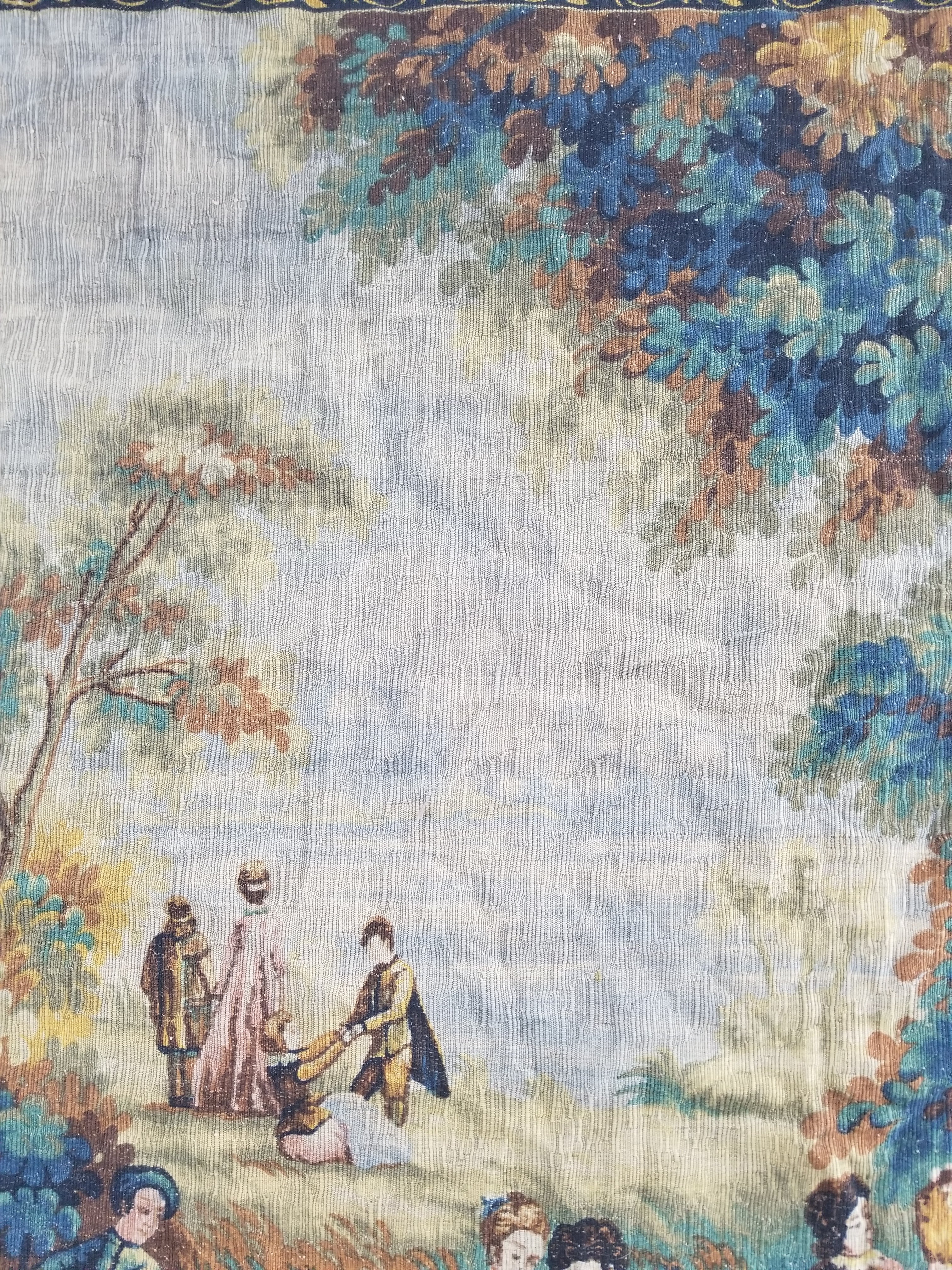 Antique French Pastoral Gathering Printed Tapestry 192x142cm