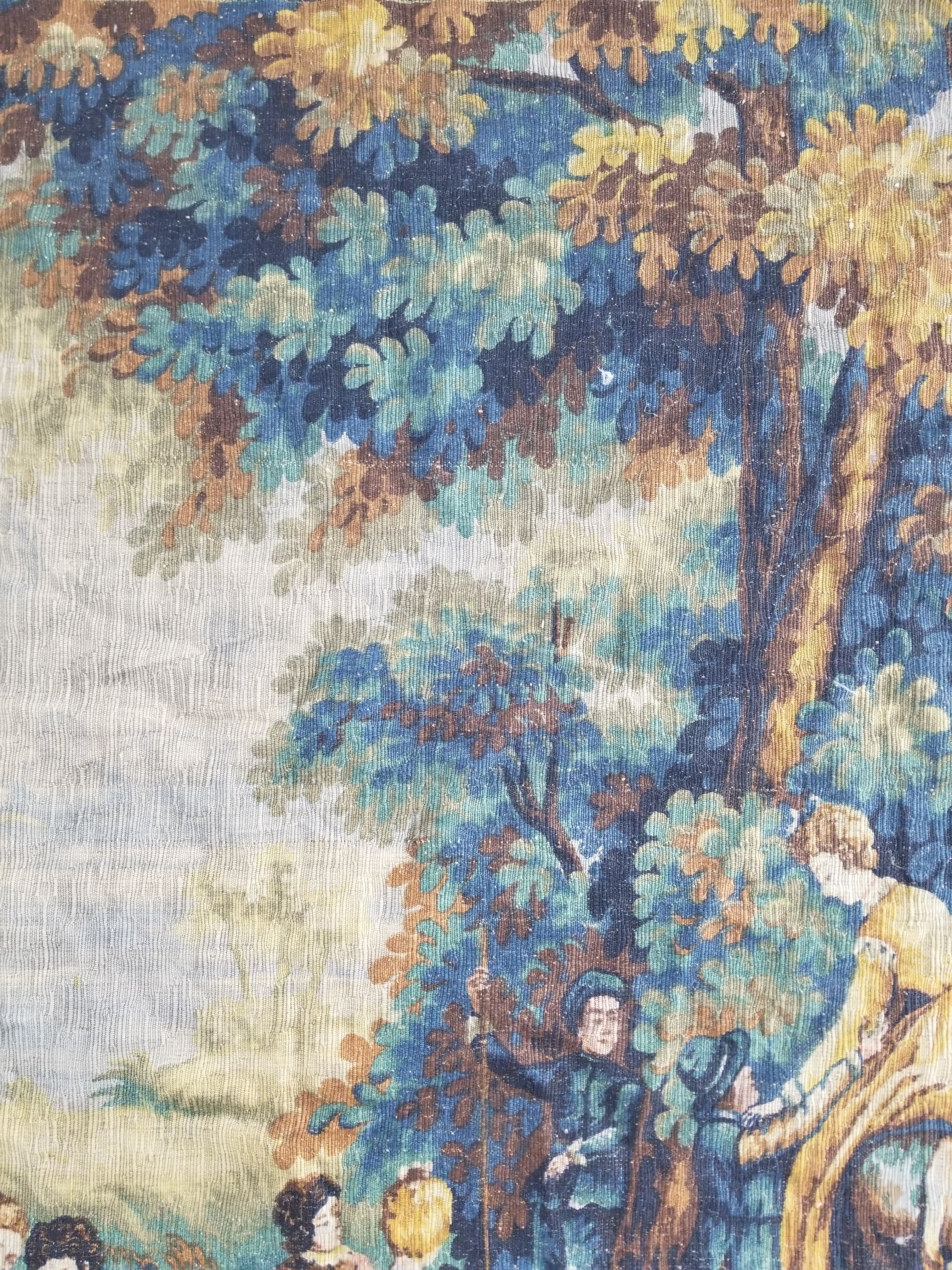 Antique French Pastoral Gathering Printed Tapestry 192x142cm