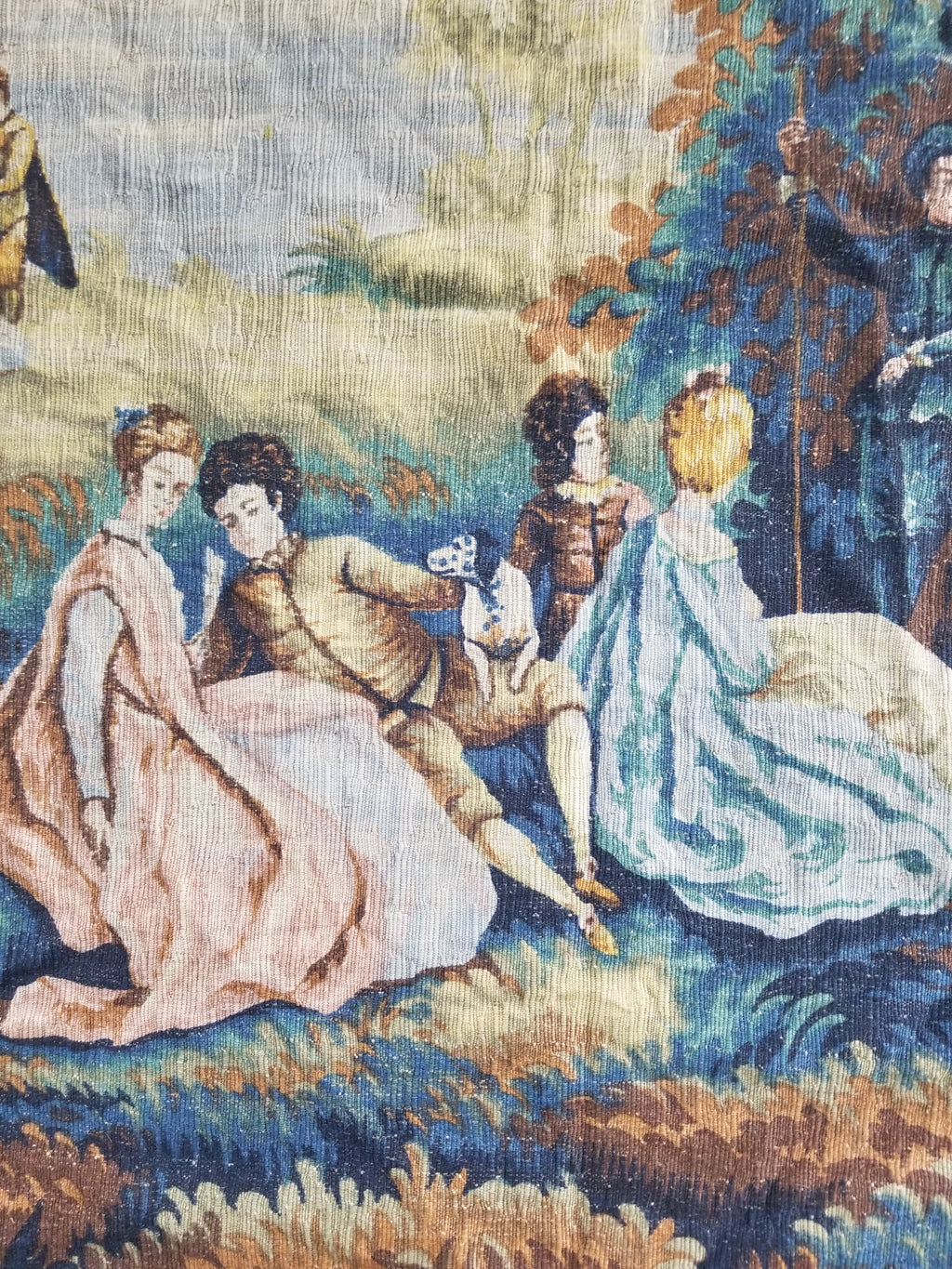 Antique French Pastoral Gathering Printed Tapestry 192x142cm