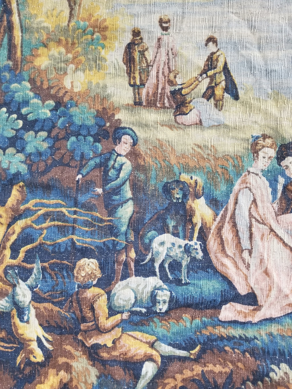 Antique French Pastoral Gathering Printed Tapestry 192x142cm