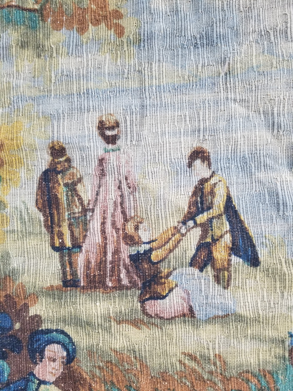 Antique French Pastoral Gathering Printed Tapestry 192x142cm