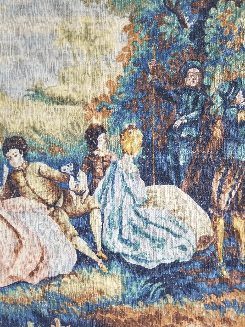 Antique French Pastoral Gathering Printed Tapestry 192x142cm