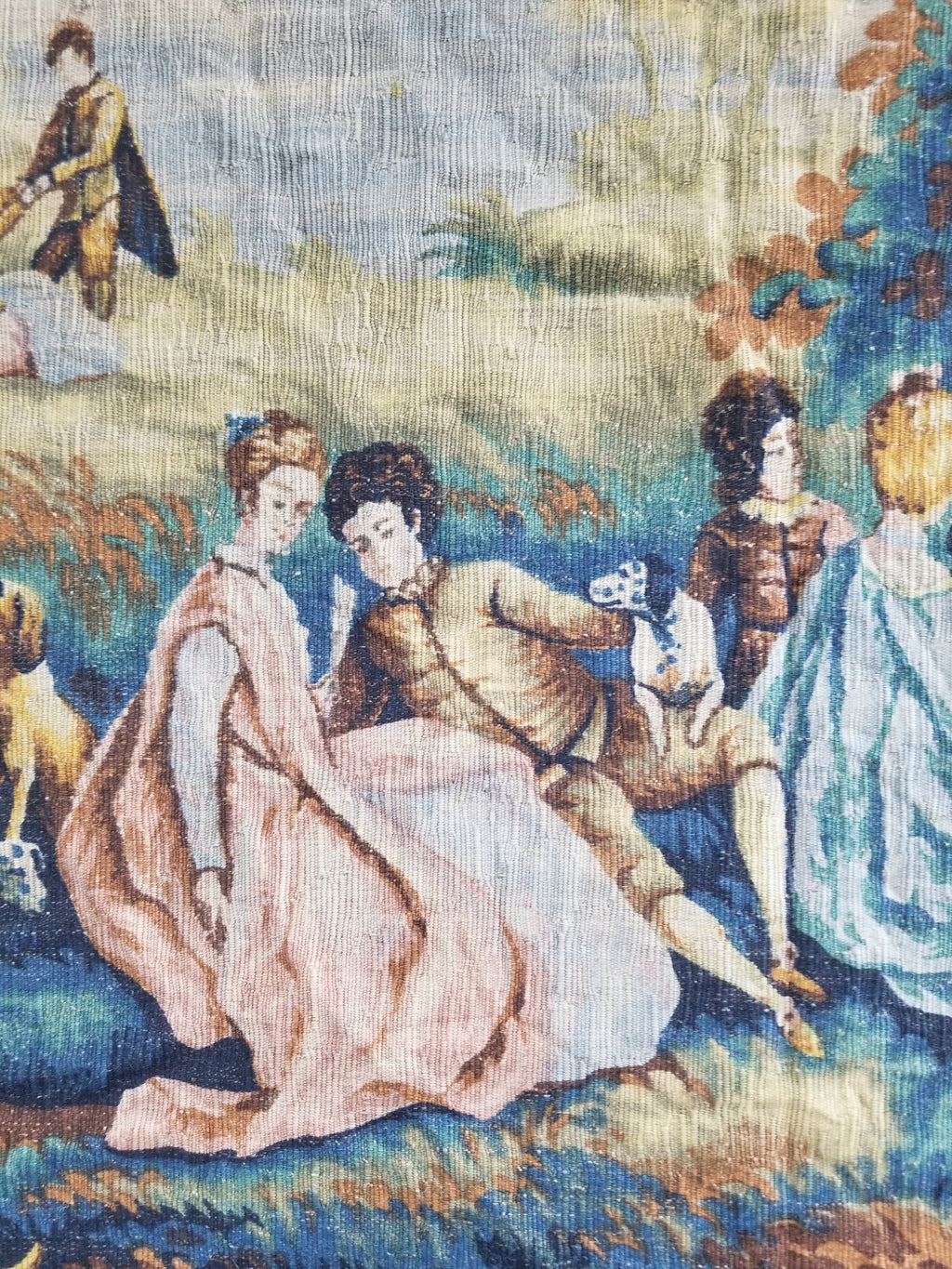 Antique French Pastoral Gathering Printed Tapestry 192x142cm