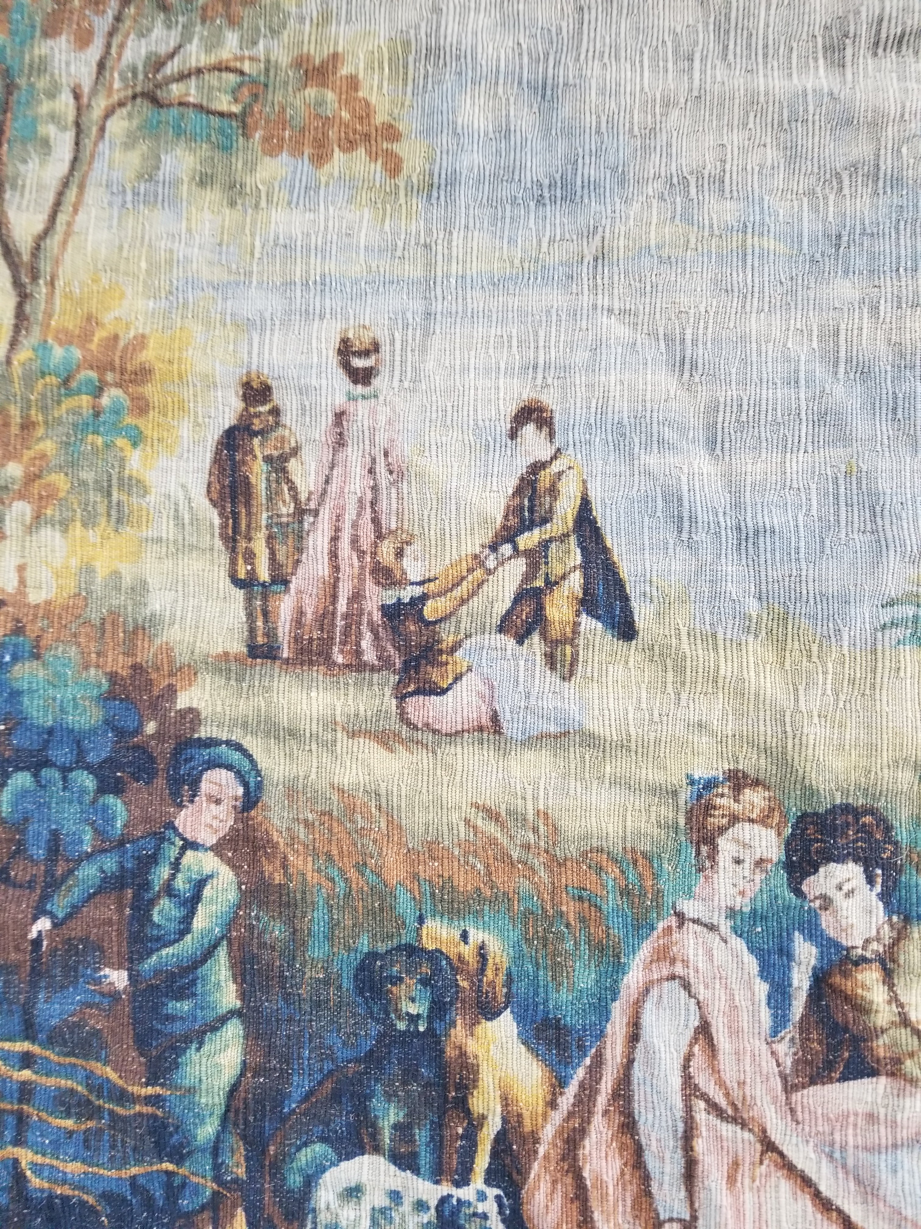 Antique French Pastoral Gathering Printed Tapestry 192x142cm