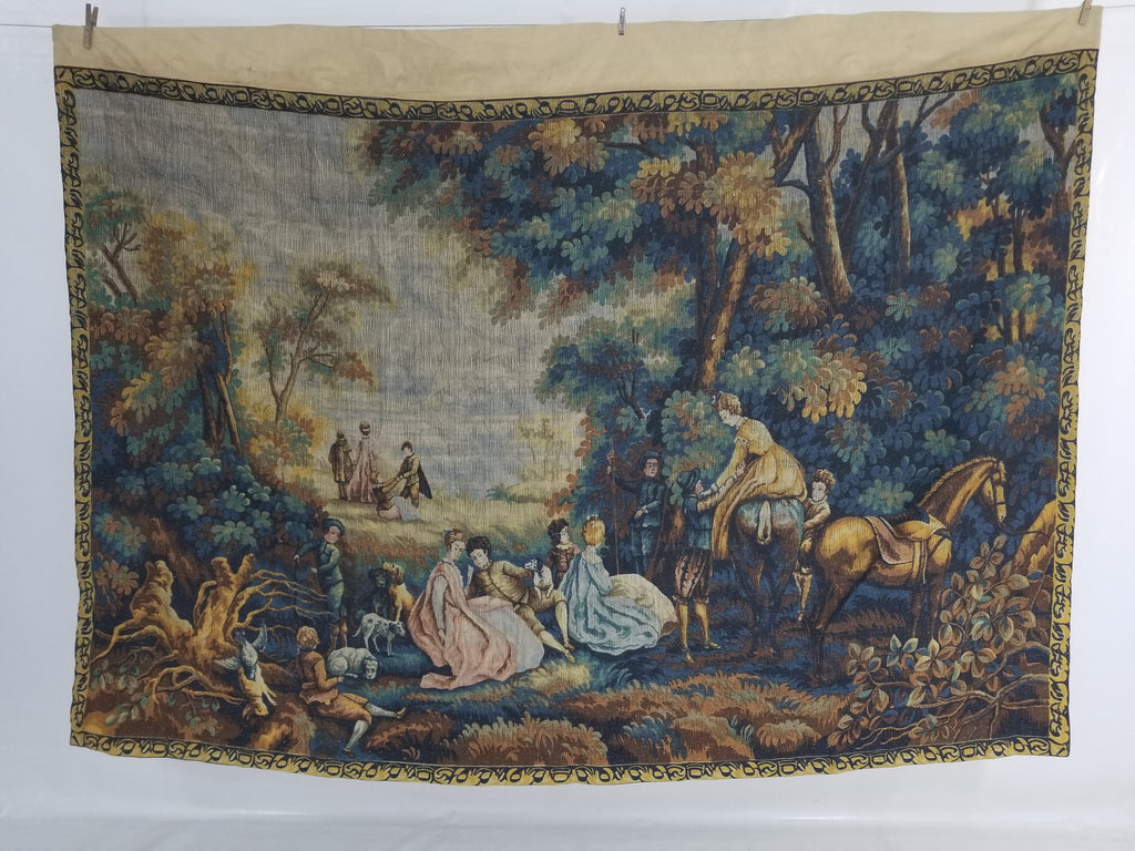 Antique French Pastoral Gathering Printed Tapestry 192x142cm