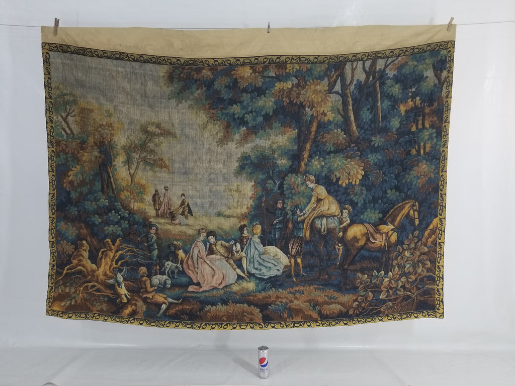 Antique French Pastoral Gathering Printed Tapestry 192x142cm