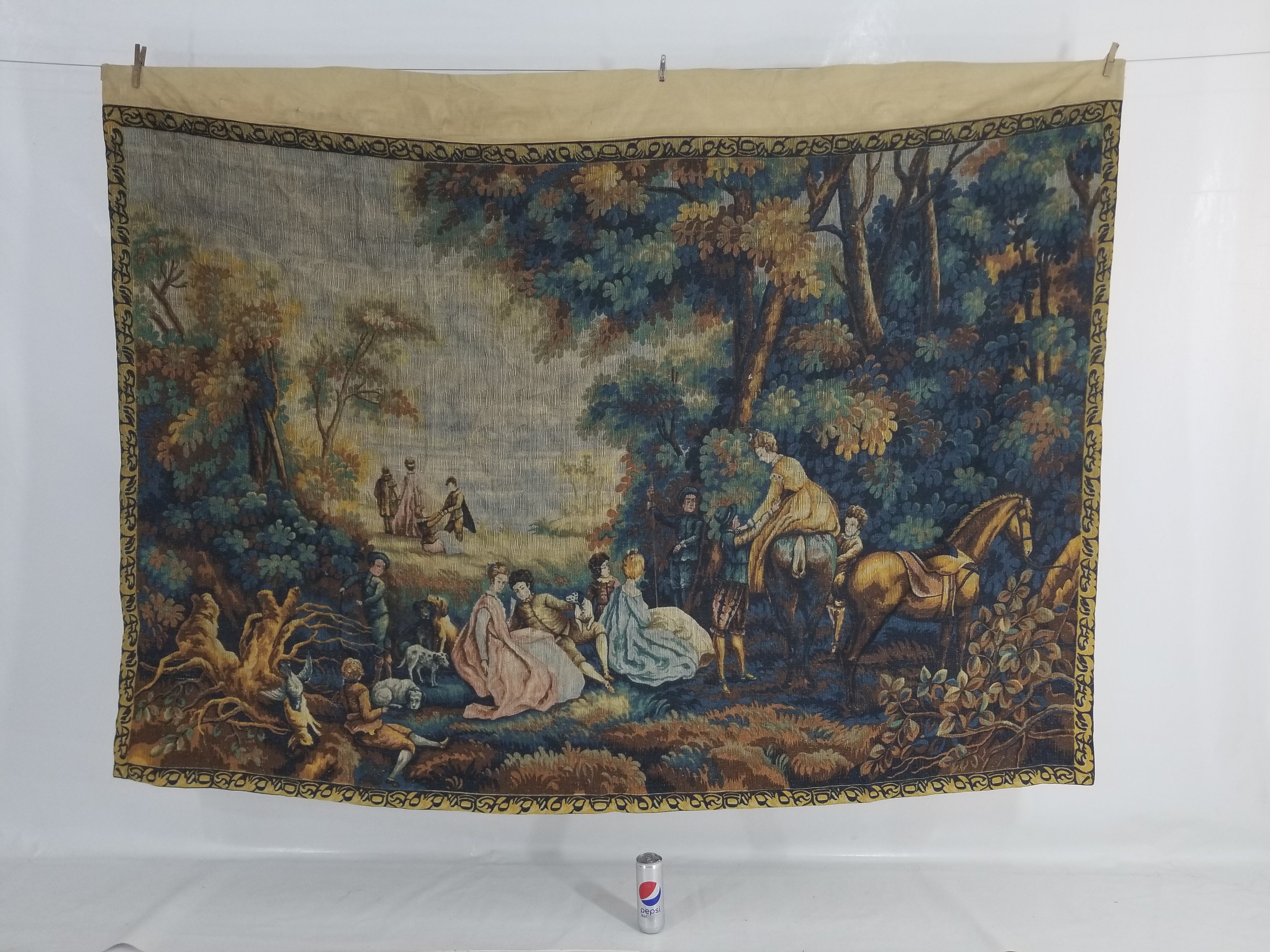 Antique French Pastoral Gathering Printed Tapestry 192x142cm