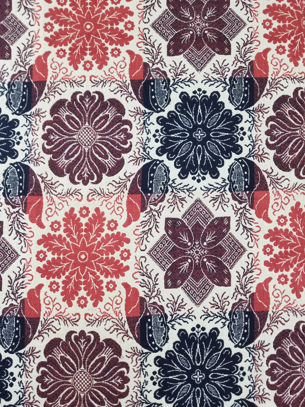 Antique American Reversible Jacquard Loomed Woolen Coverlet 225x190cm