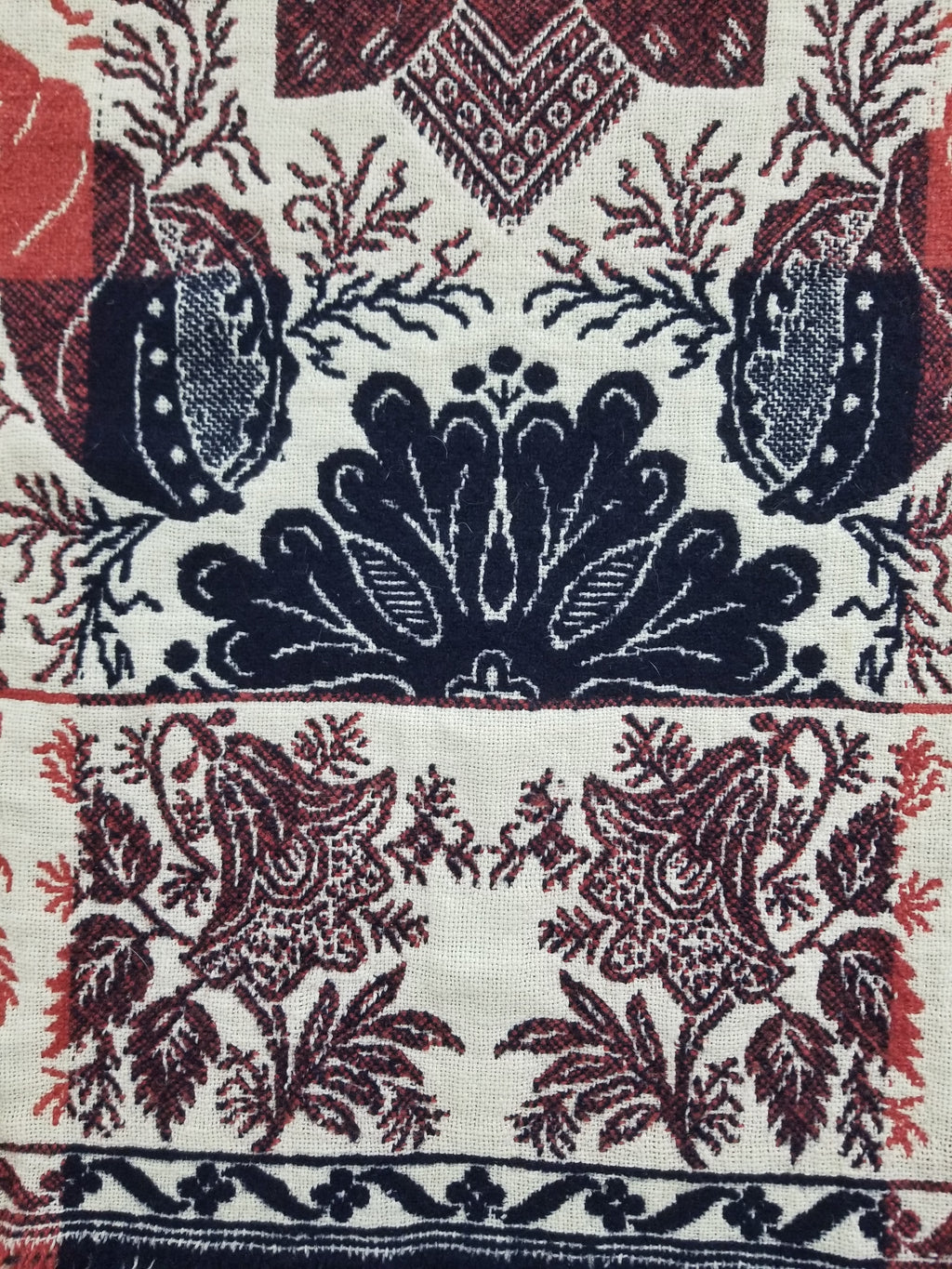 Antique American Reversible Jacquard Loomed Woolen Coverlet 225x190cm