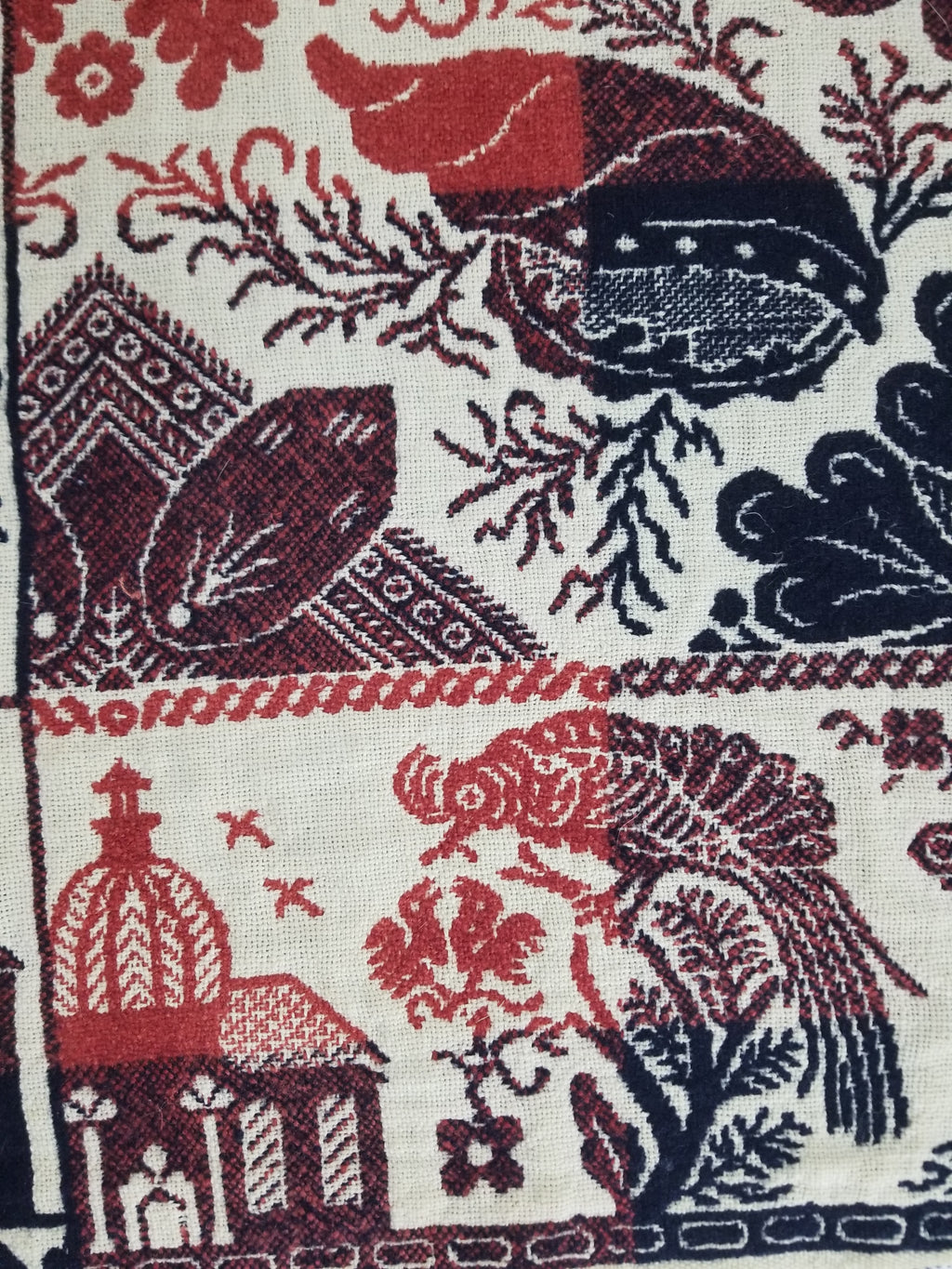 Antique American Reversible Jacquard Loomed Woolen Coverlet 225x190cm