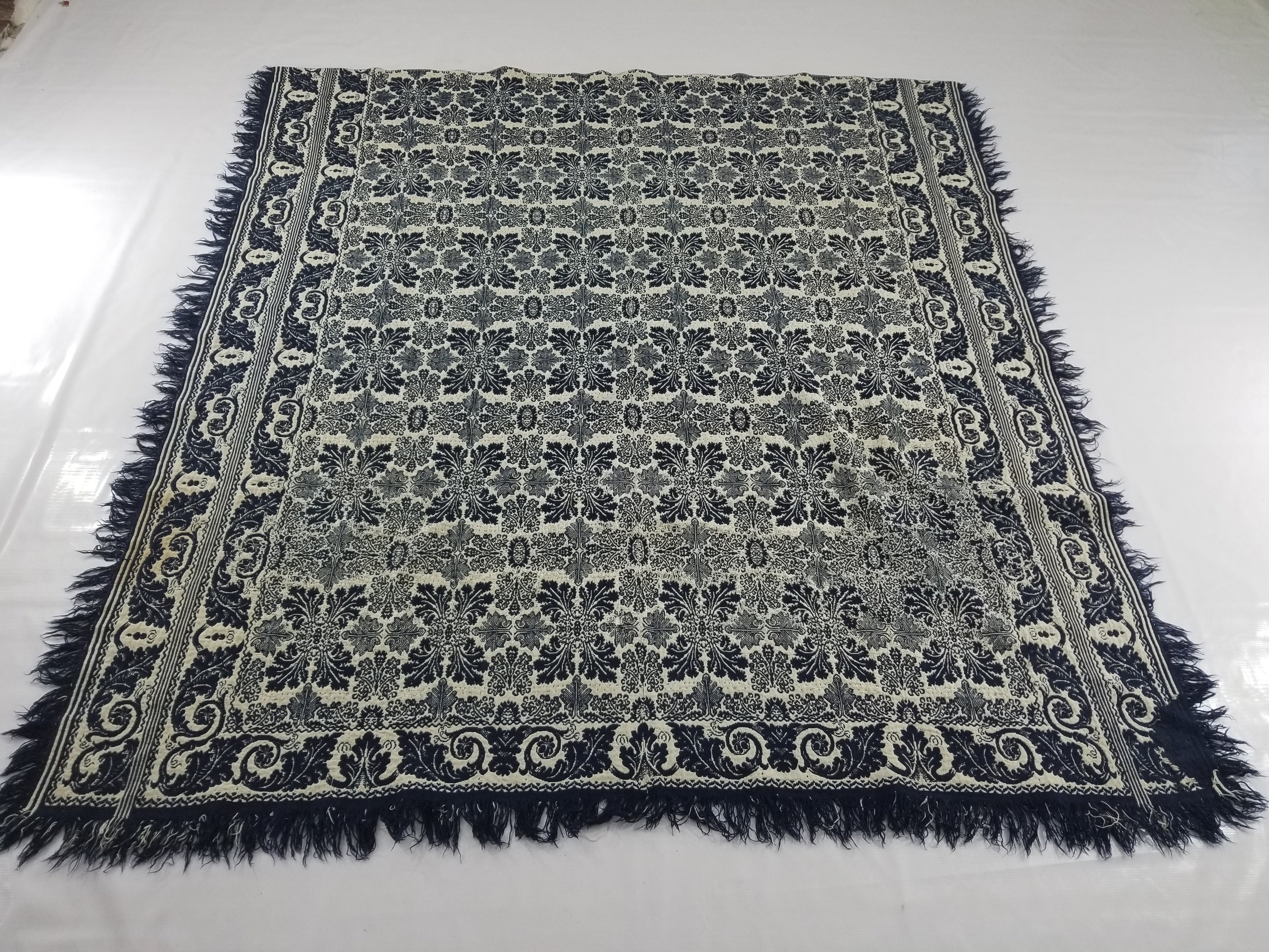 Antique American Reversible Jacquard Loomed Woolen Coverlet 188x170cm