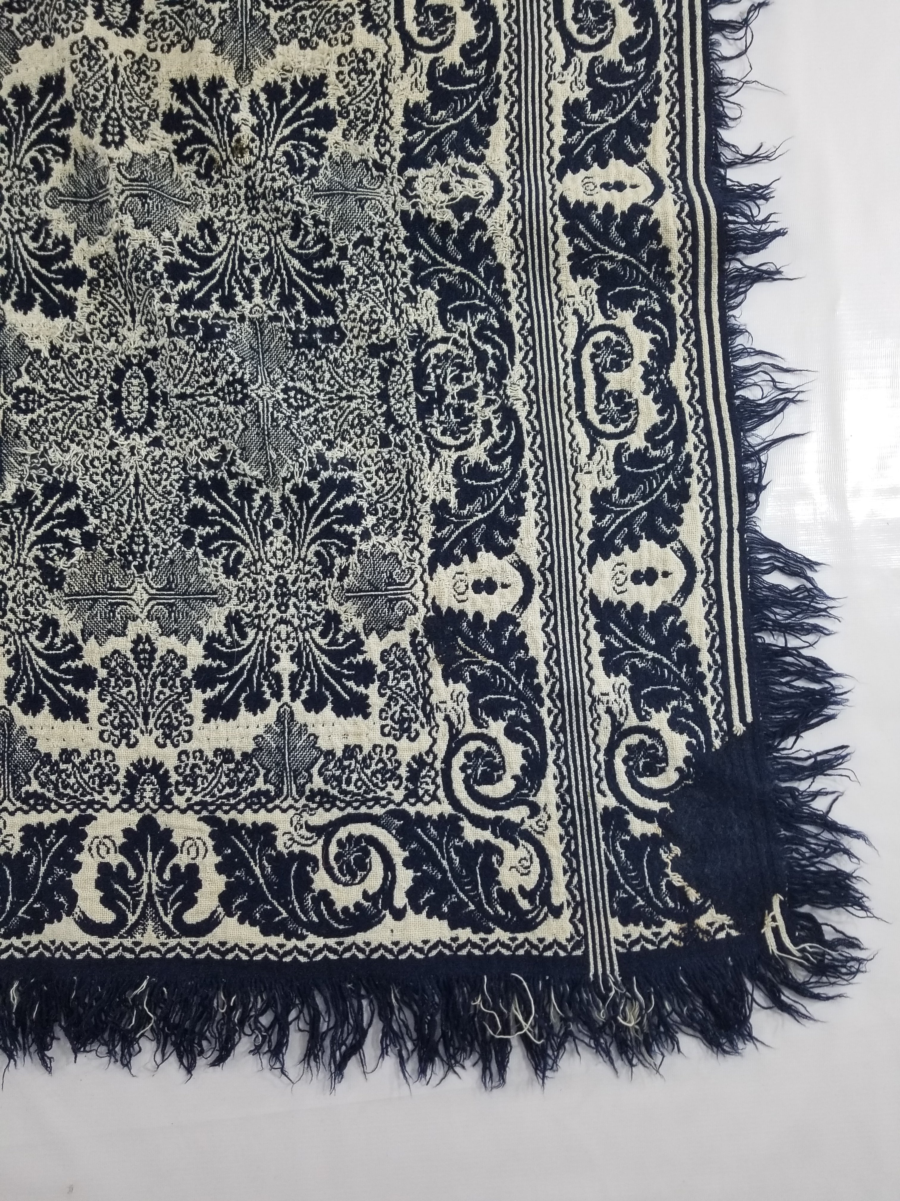 Antique American Reversible Jacquard Loomed Woolen Coverlet 188x170cm