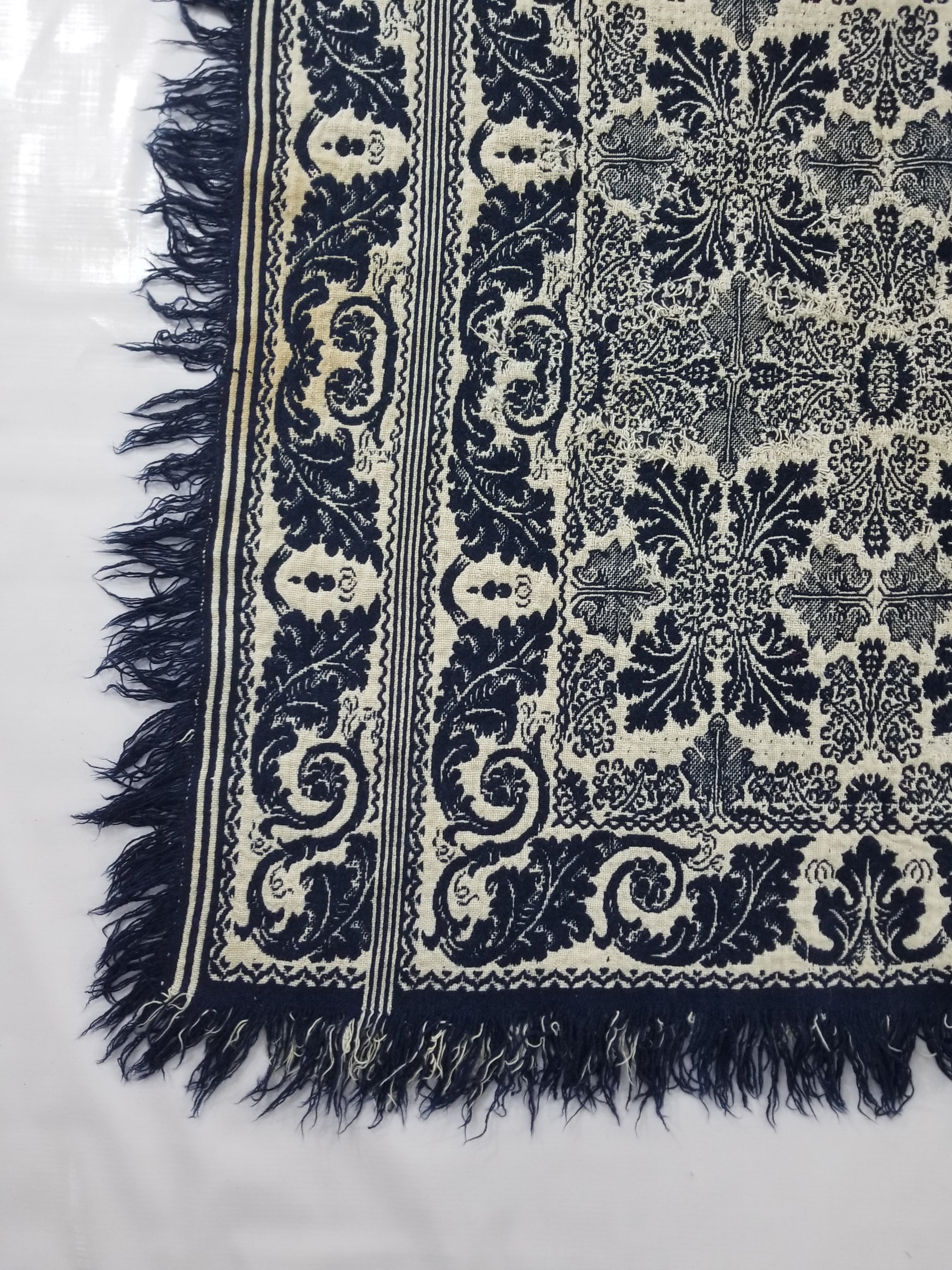 Antique American Reversible Jacquard Loomed Woolen Coverlet 188x170cm