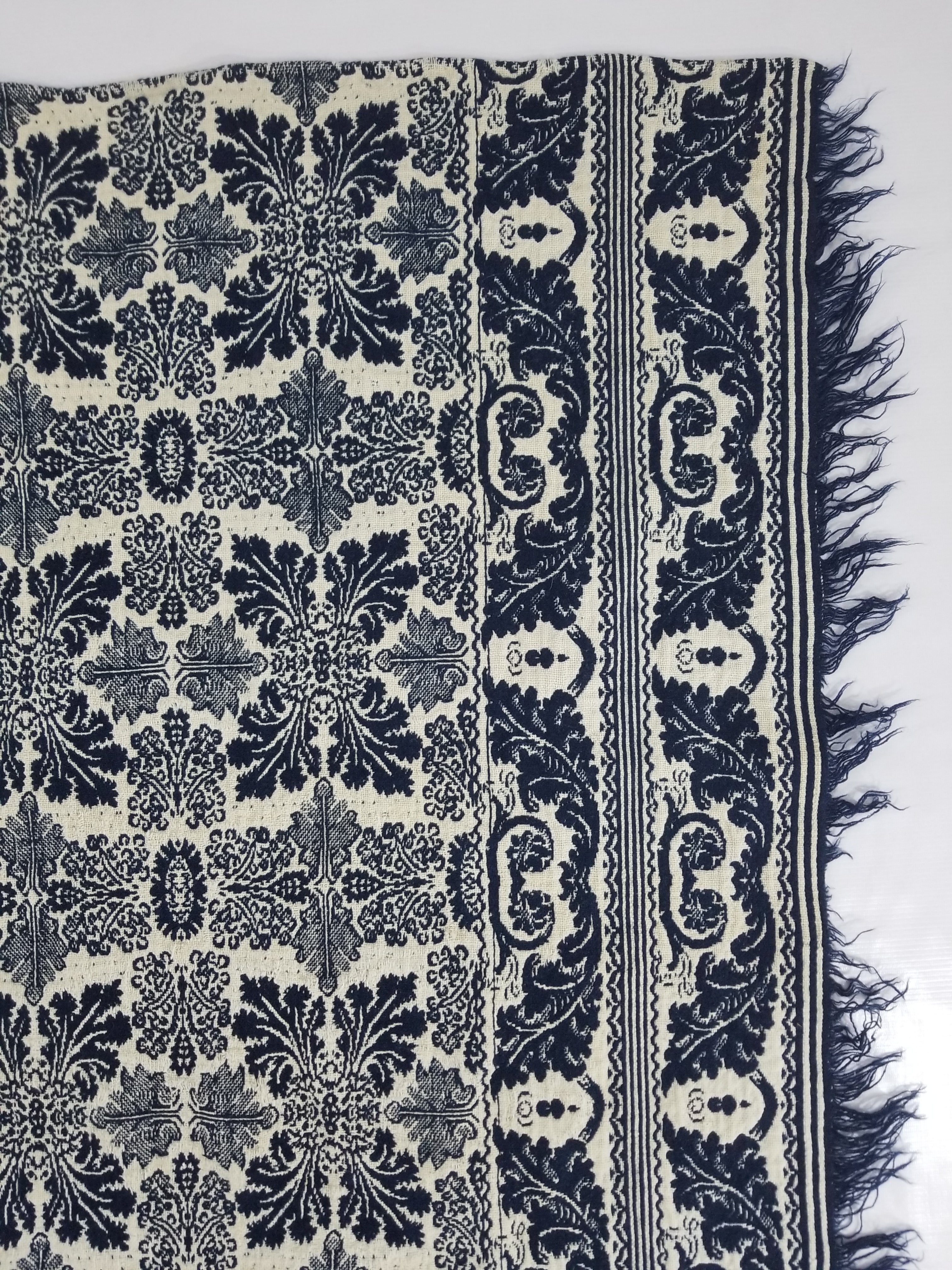 Antique American Reversible Jacquard Loomed Woolen Coverlet 188x170cm