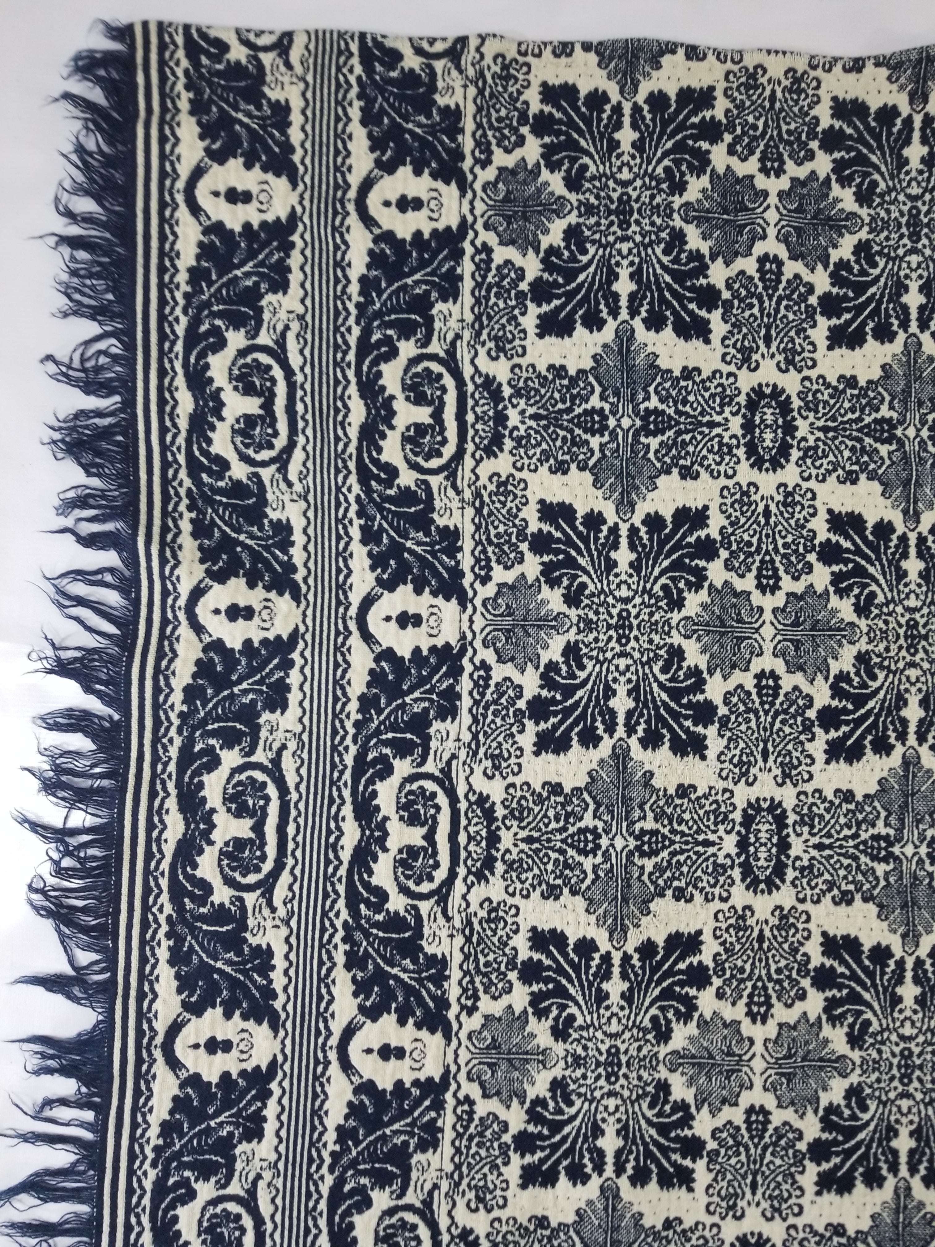 Antique American Reversible Jacquard Loomed Woolen Coverlet 188x170cm