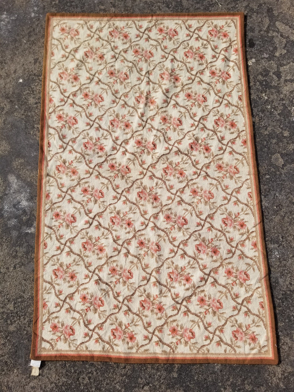 Vintage French Aubusson Style Needlepoint Floral Rug 144x88cm