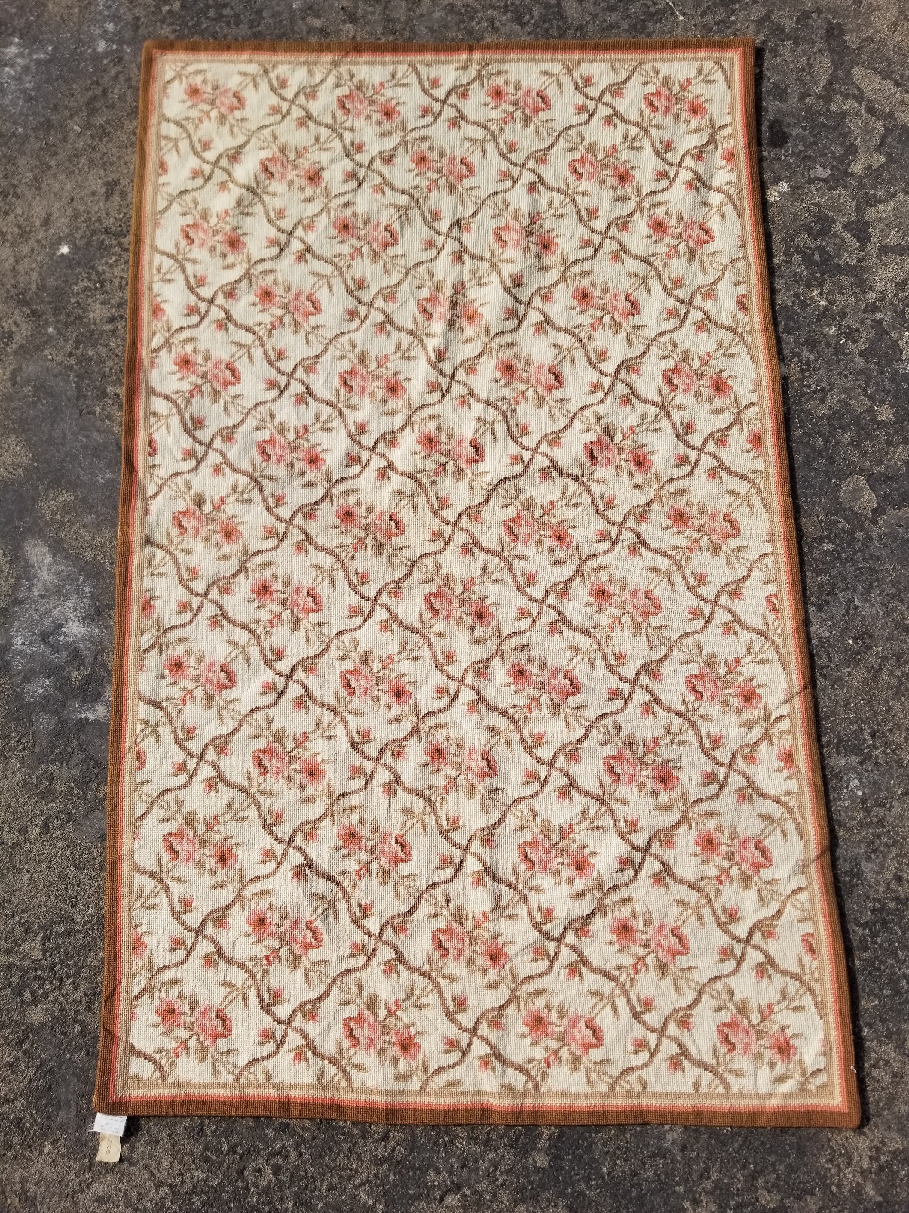 Vintage French Aubusson Style Needlepoint Floral Rug 144x88cm
