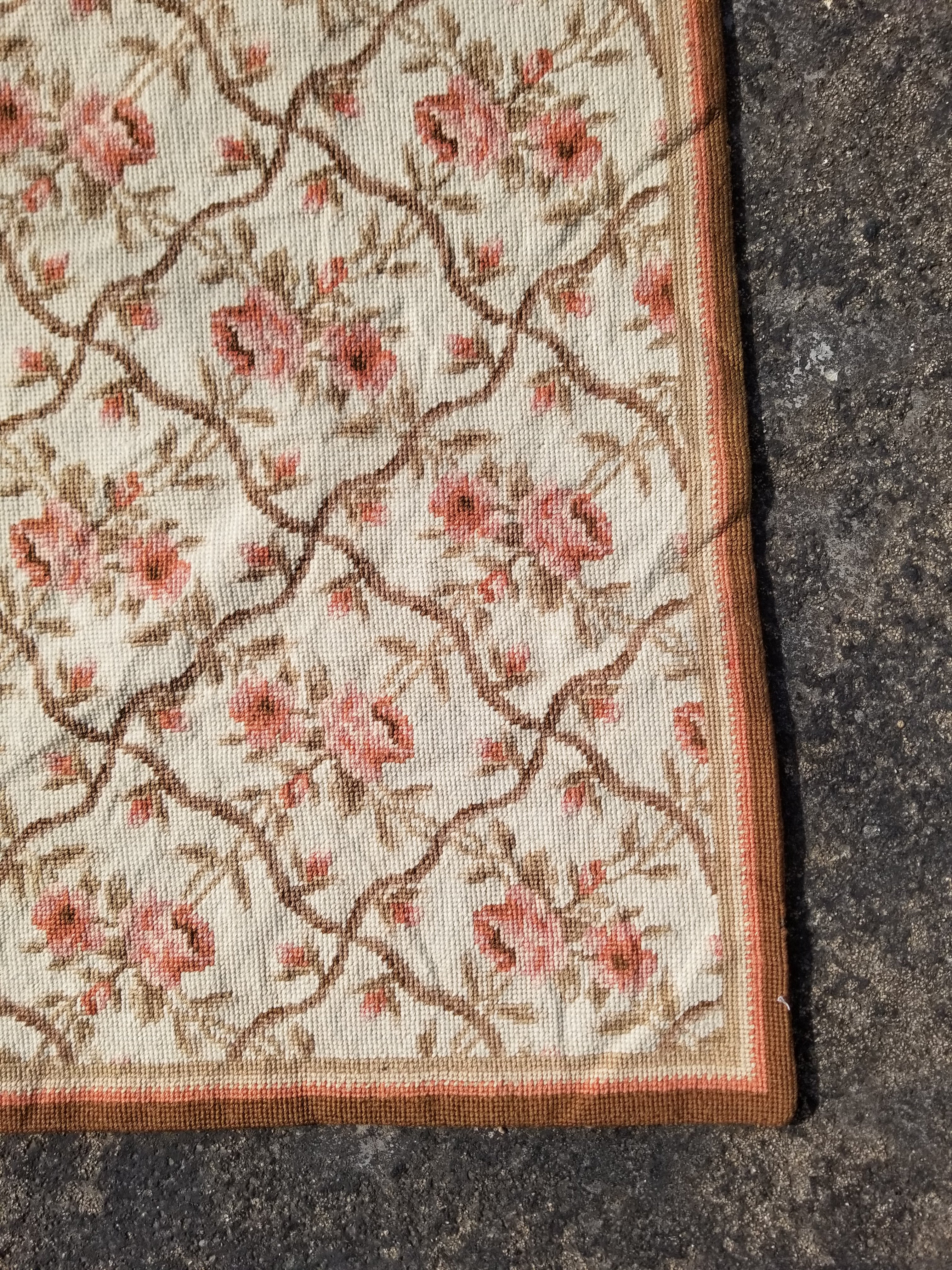 Vintage French Aubusson Style Needlepoint Floral Rug 144x88cm