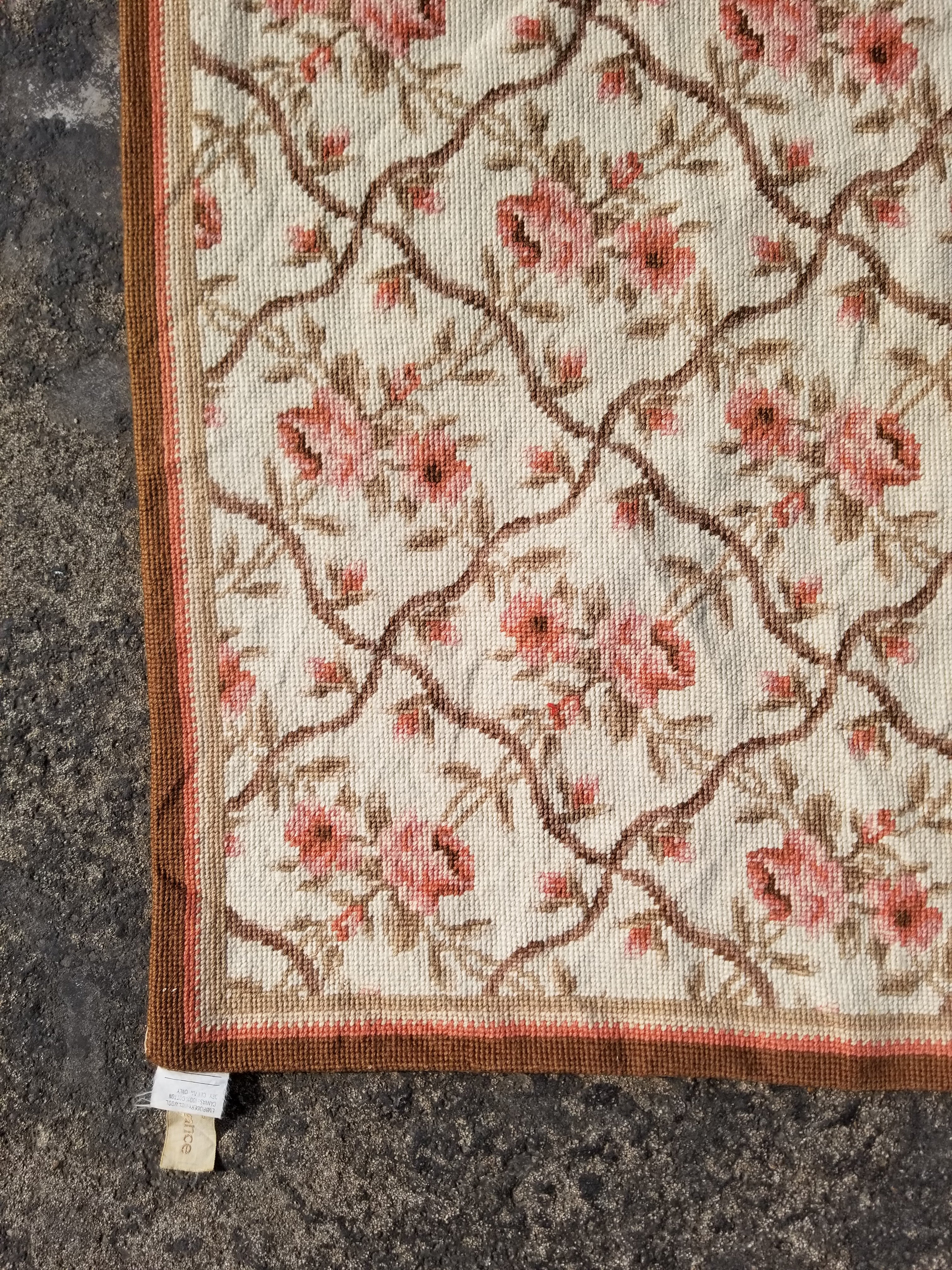 Vintage French Aubusson Style Needlepoint Floral Rug 144x88cm