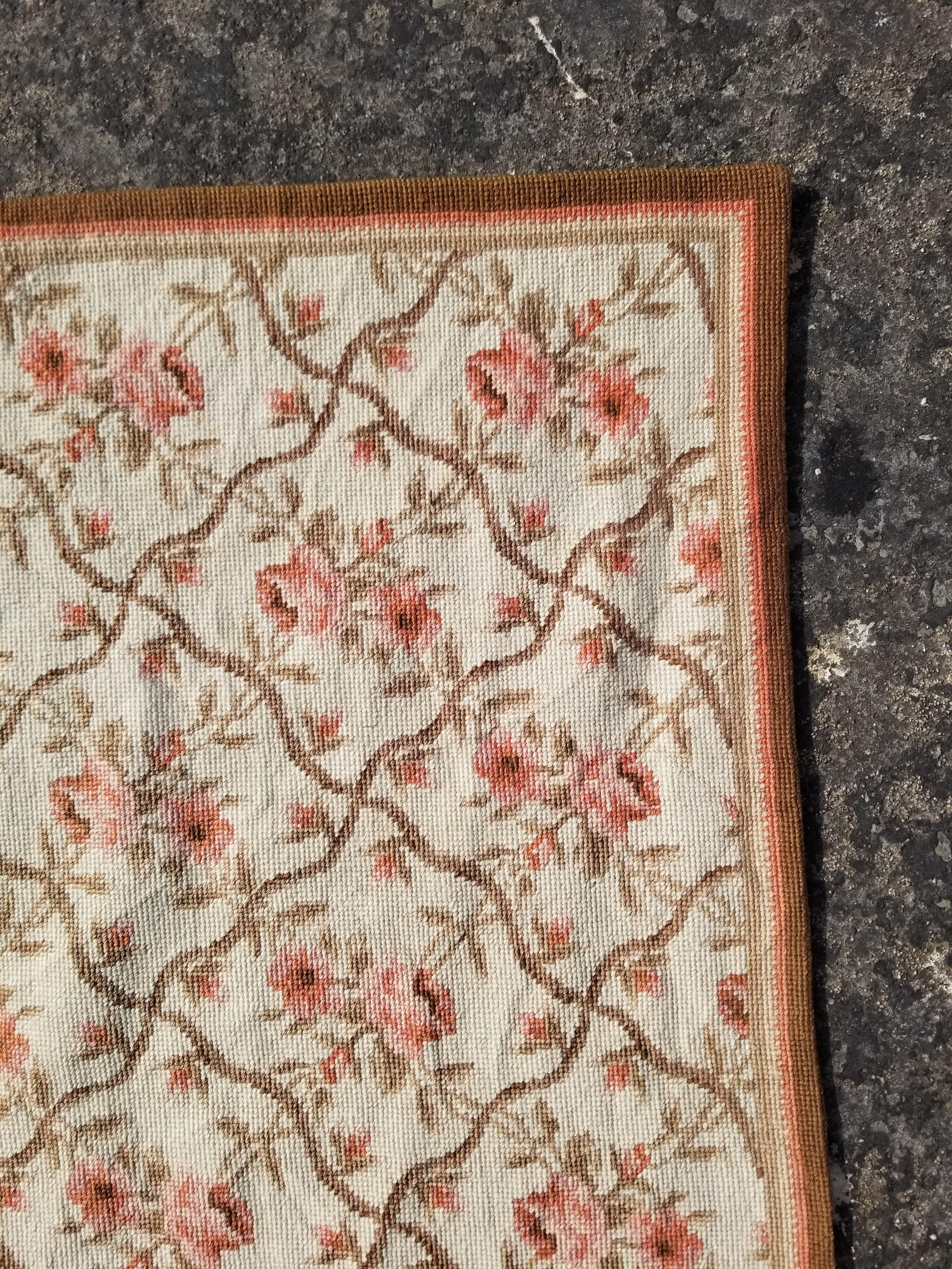 Vintage French Aubusson Style Needlepoint Floral Rug 144x88cm
