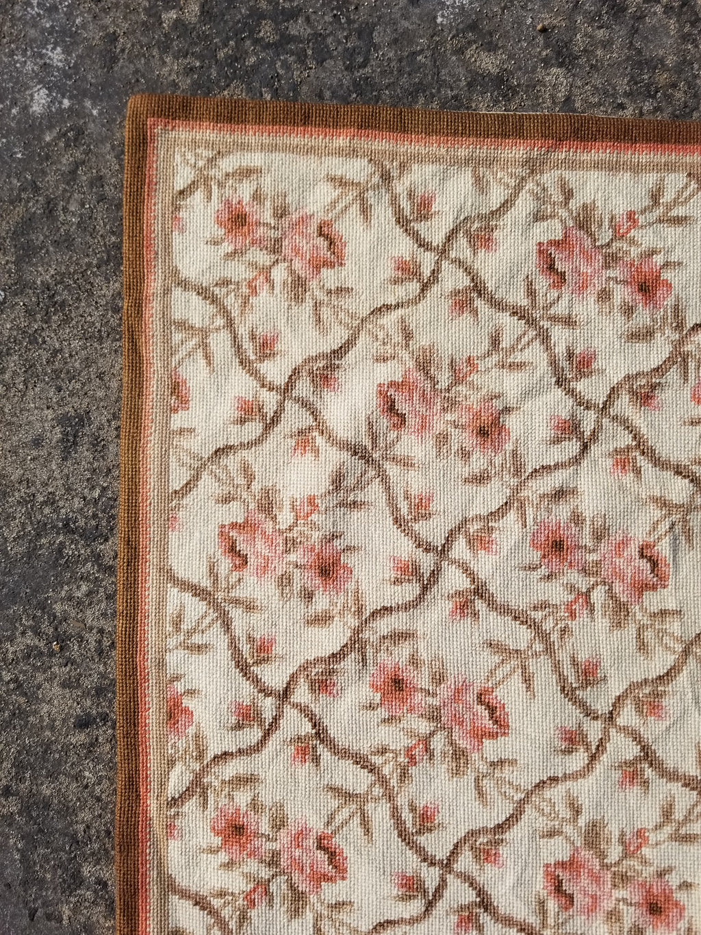 Vintage French Aubusson Style Needlepoint Floral Rug 144x88cm