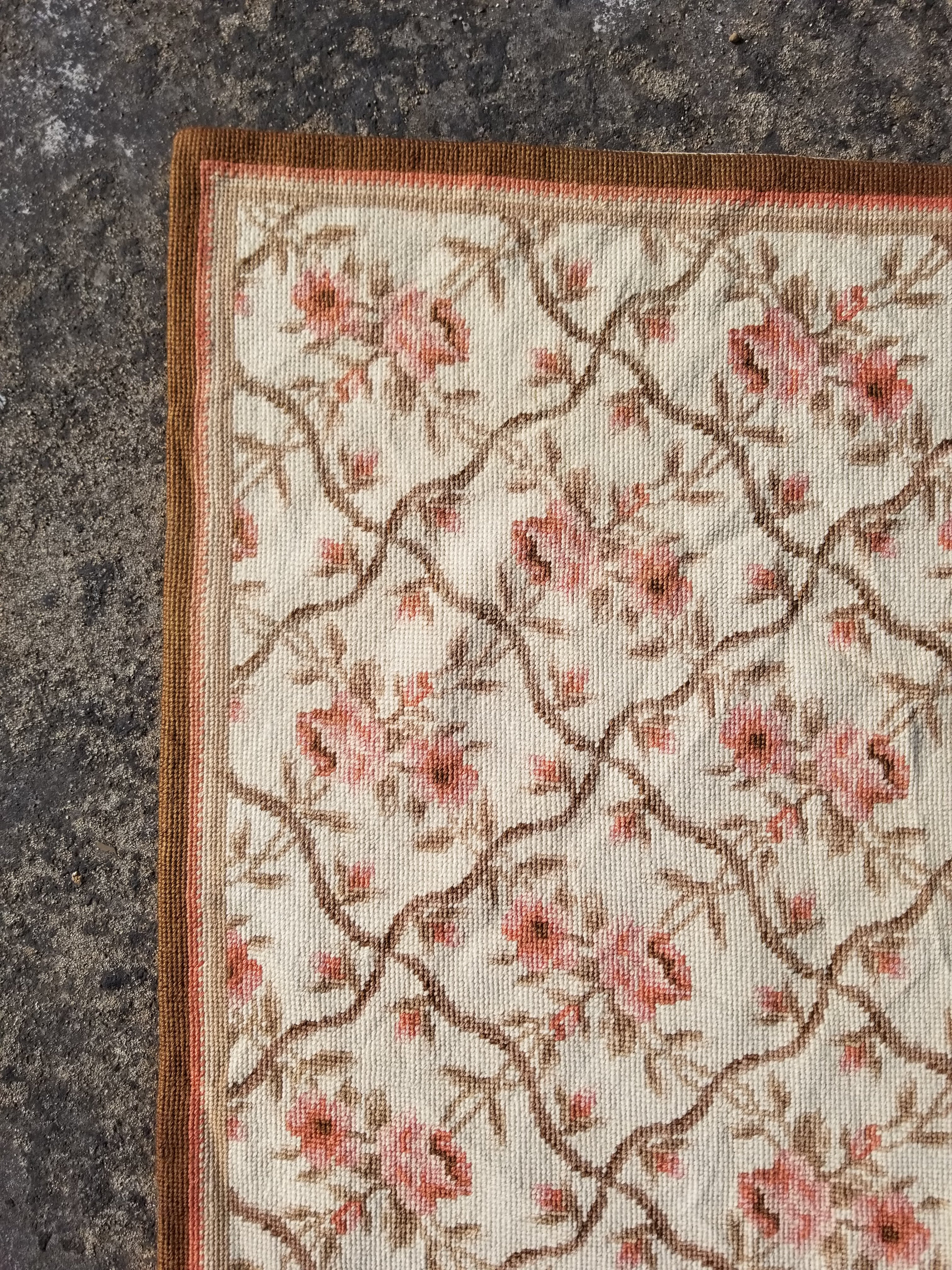 Vintage French Aubusson Style Needlepoint Floral Rug 144x88cm