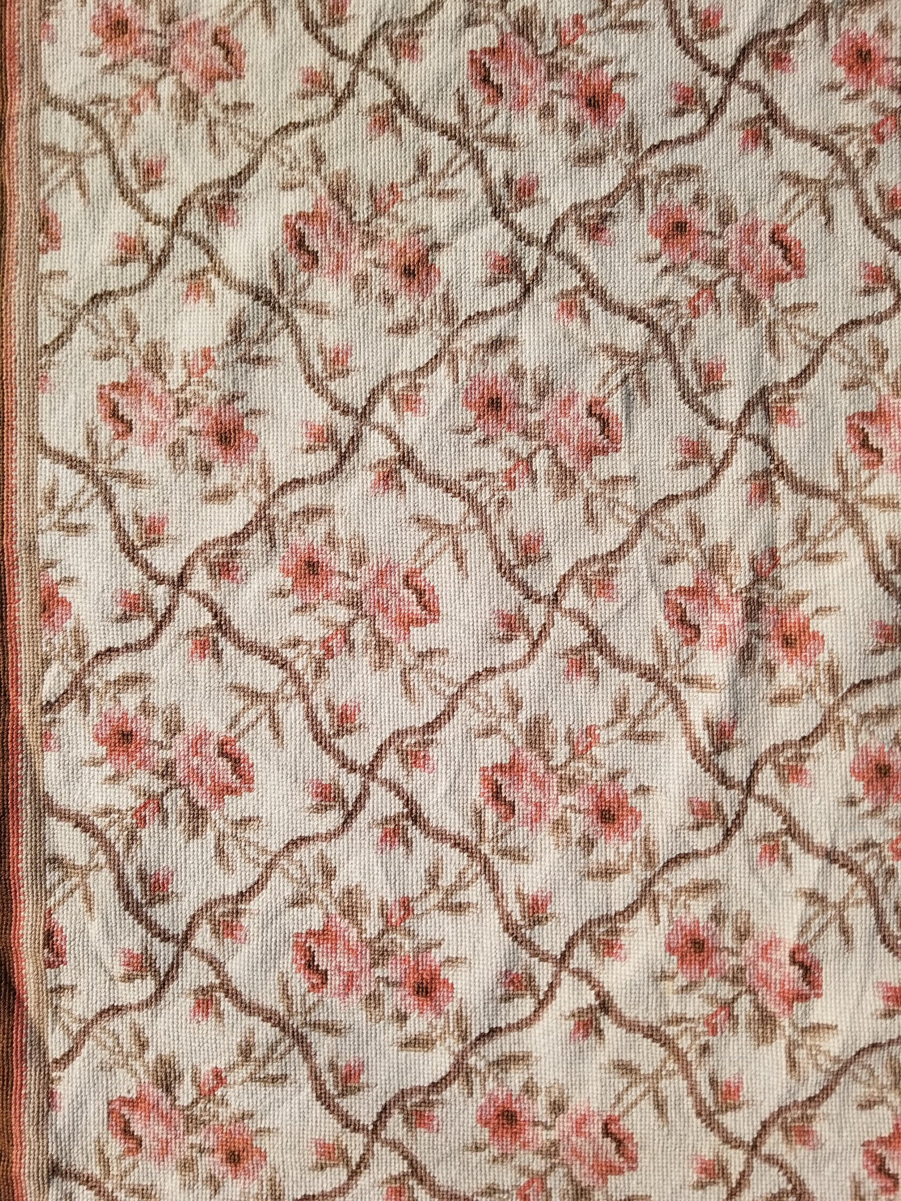 Vintage French Aubusson Style Needlepoint Floral Rug 144x88cm
