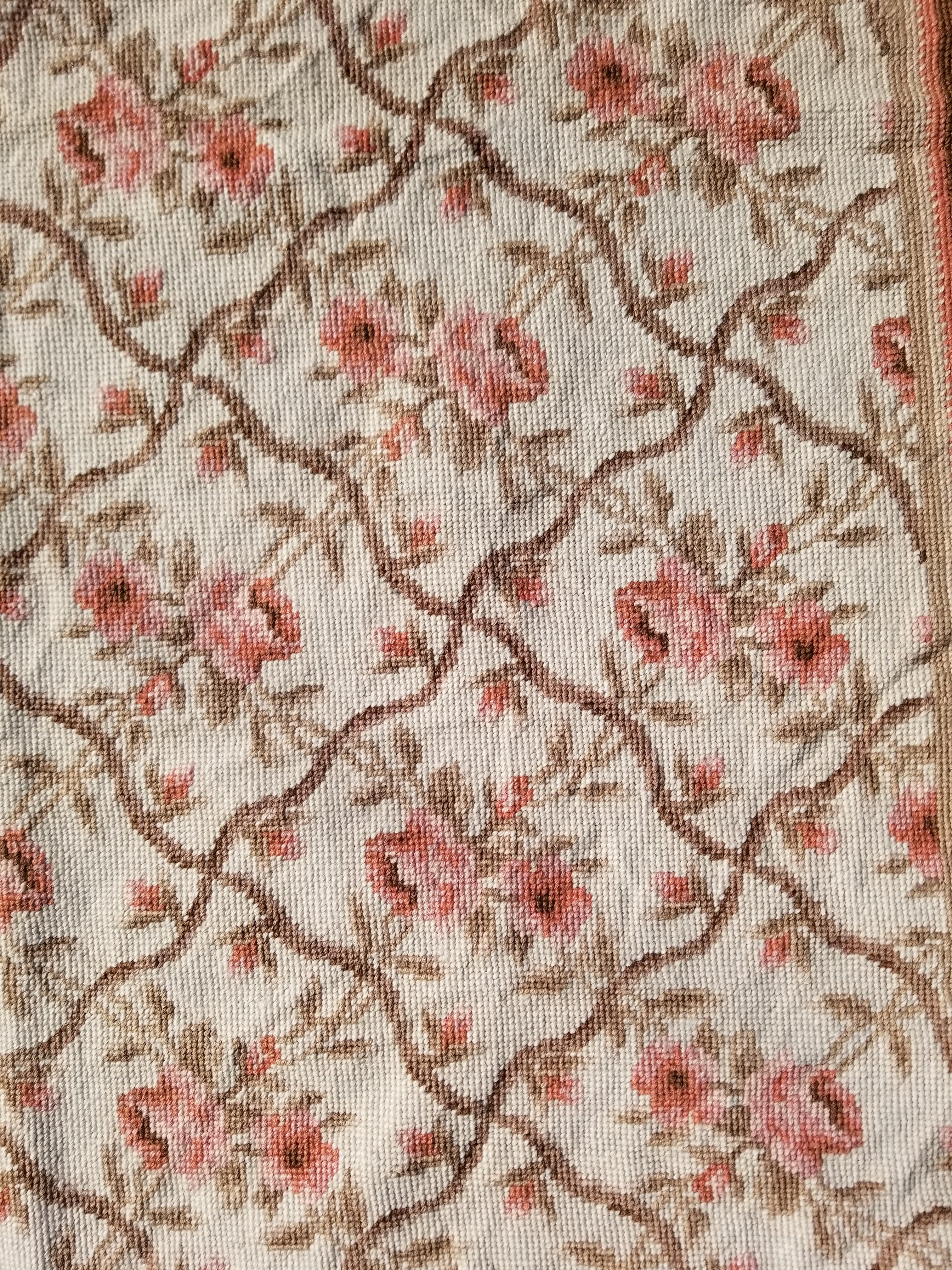 Vintage French Aubusson Style Needlepoint Floral Rug 144x88cm