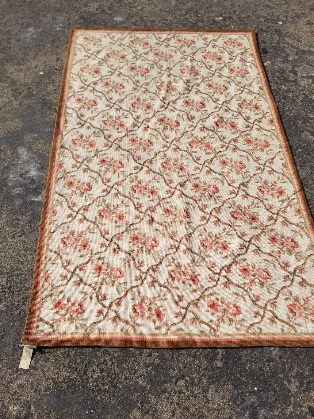 Vintage French Aubusson Style Needlepoint Floral Rug 144x88cm