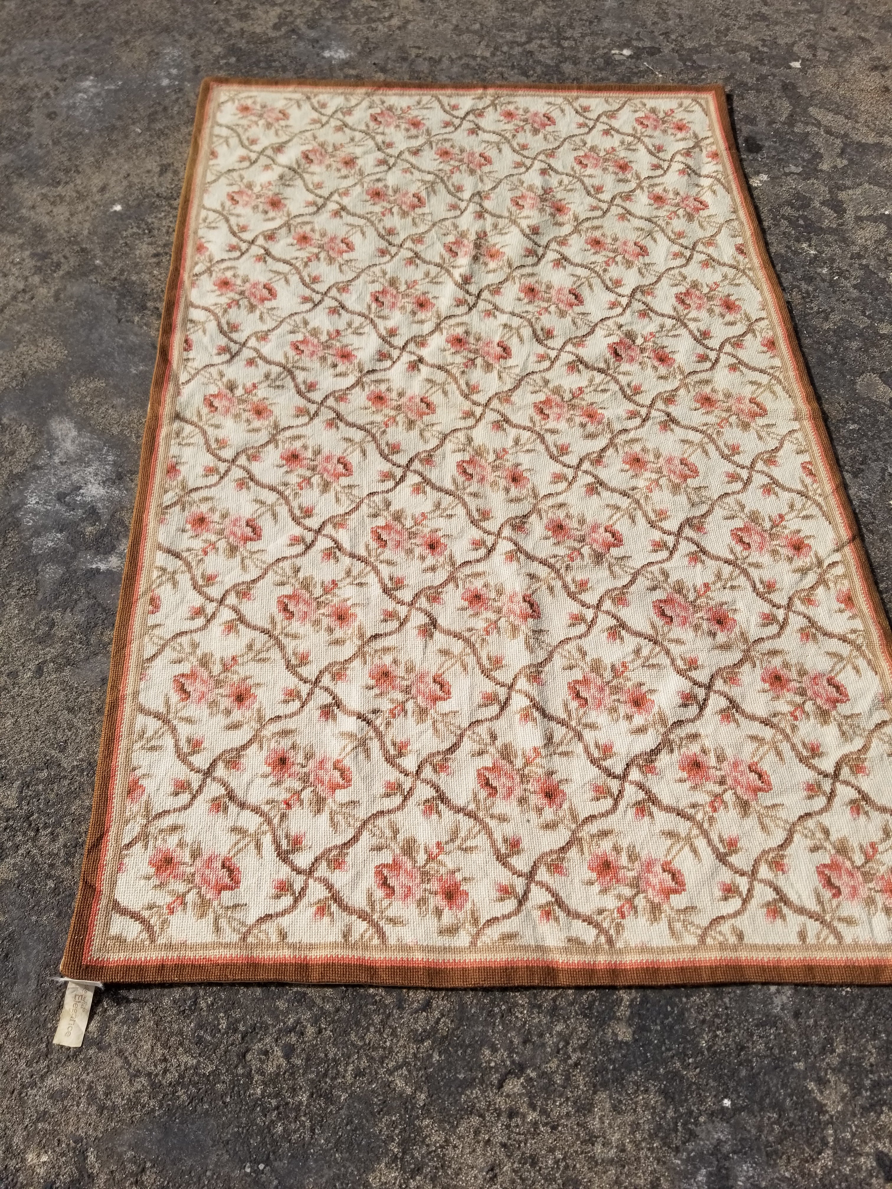 Vintage French Aubusson Style Needlepoint Floral Rug 144x88cm