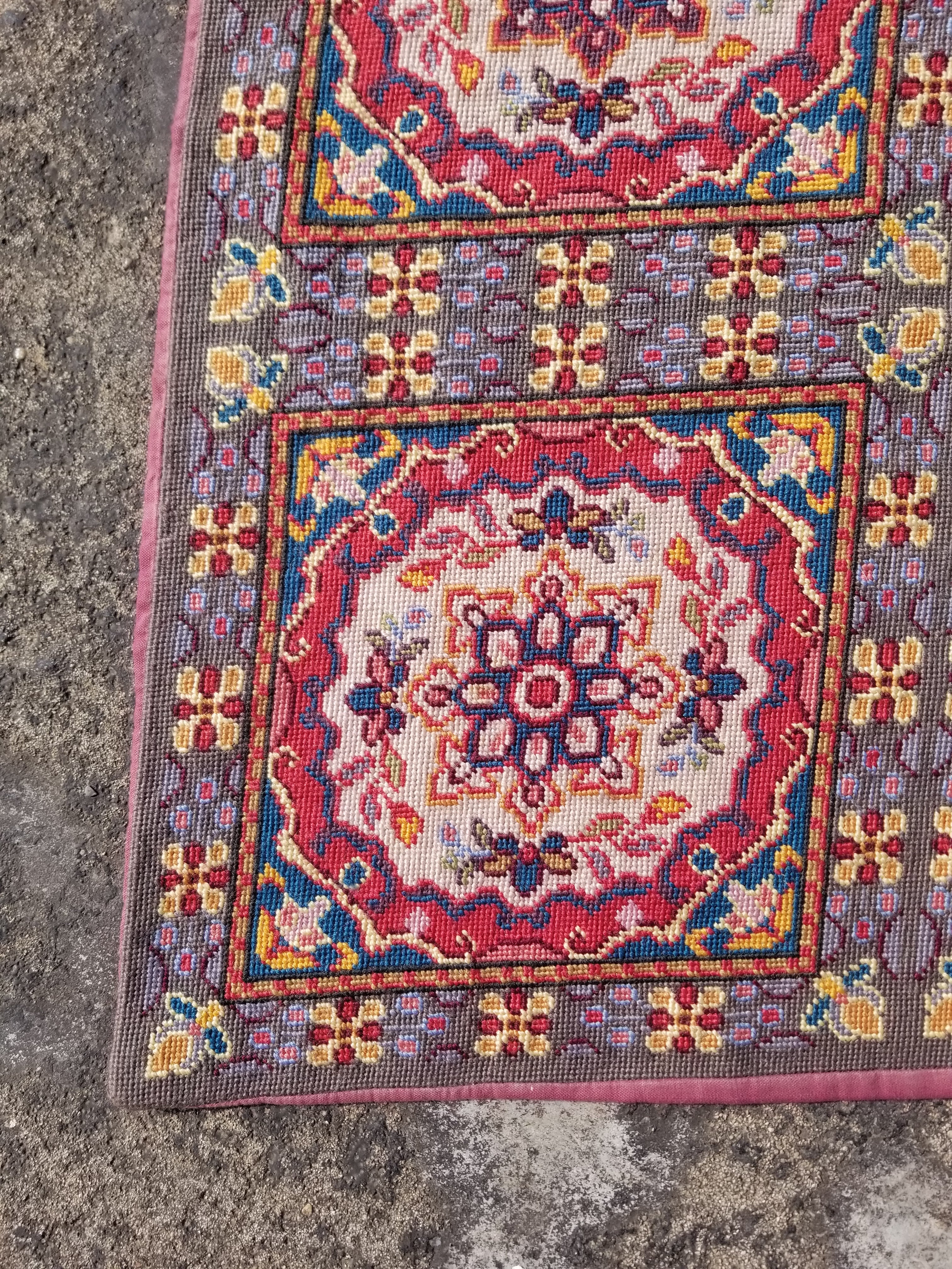 Vintage Traditional Handmade Needlepoint Wool Rug 101x68cm