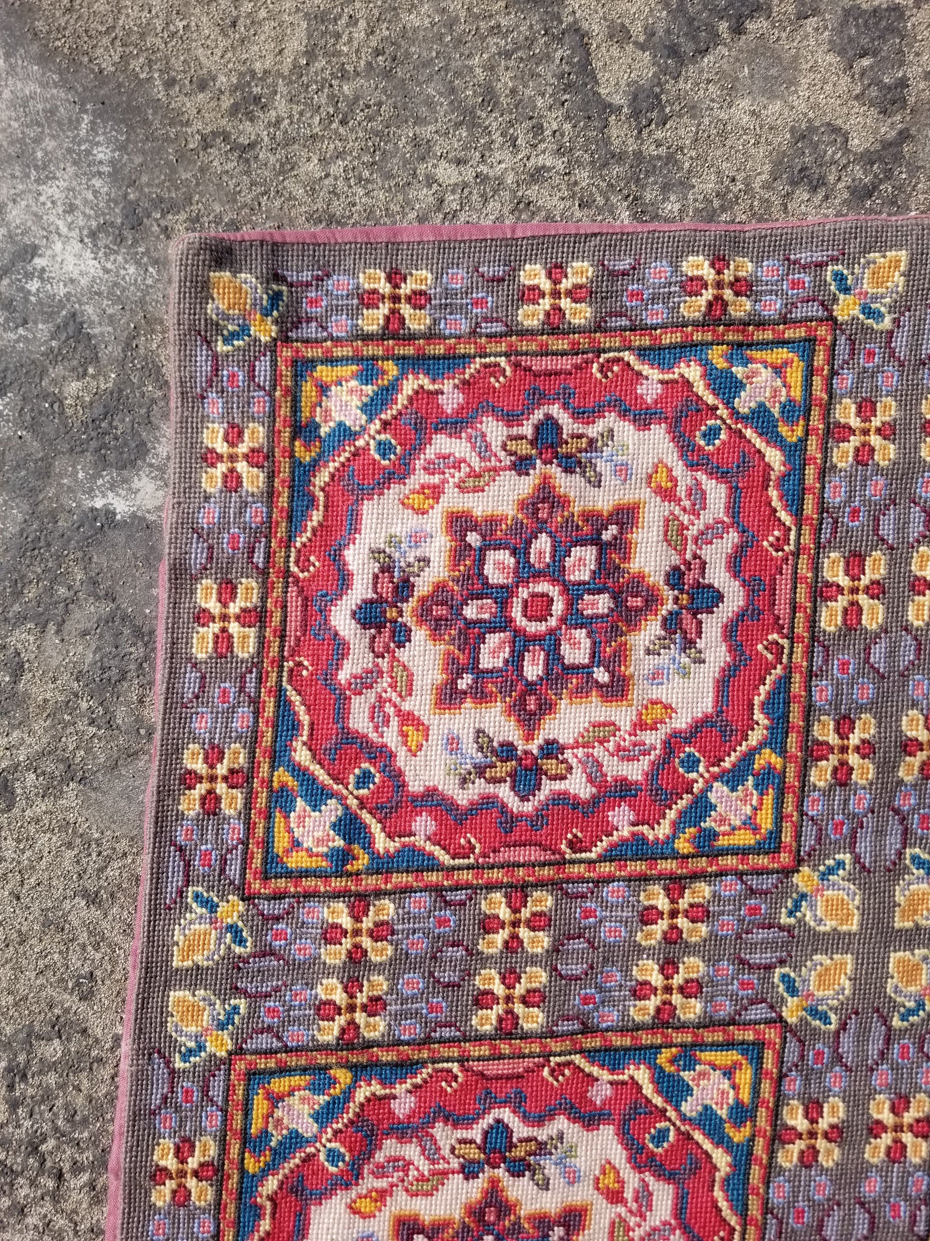 Vintage Traditional Handmade Needlepoint Wool Rug 101x68cm