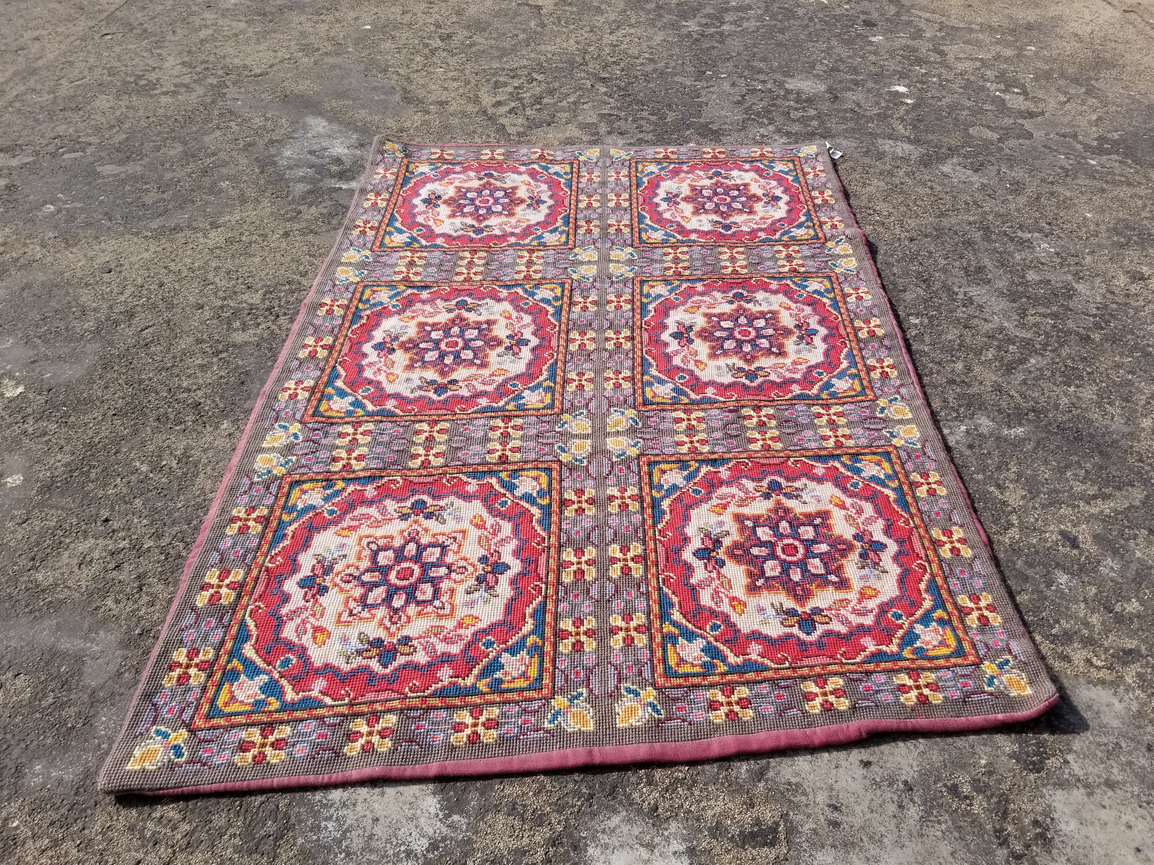 Vintage Traditional Handmade Needlepoint Wool Rug 101x68cm