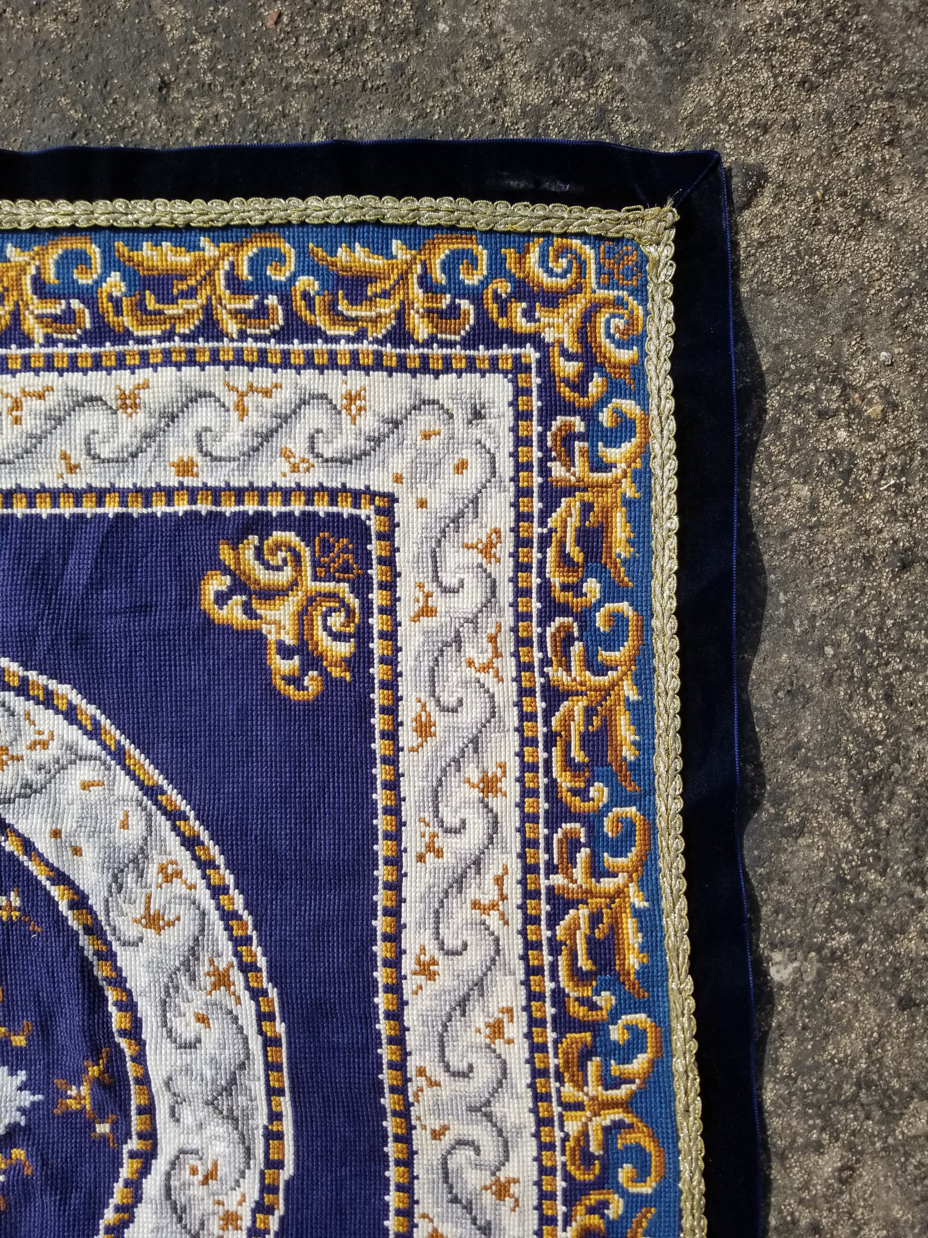 Vintage French Handmade Needlepoint Wool Rug 88x83cm