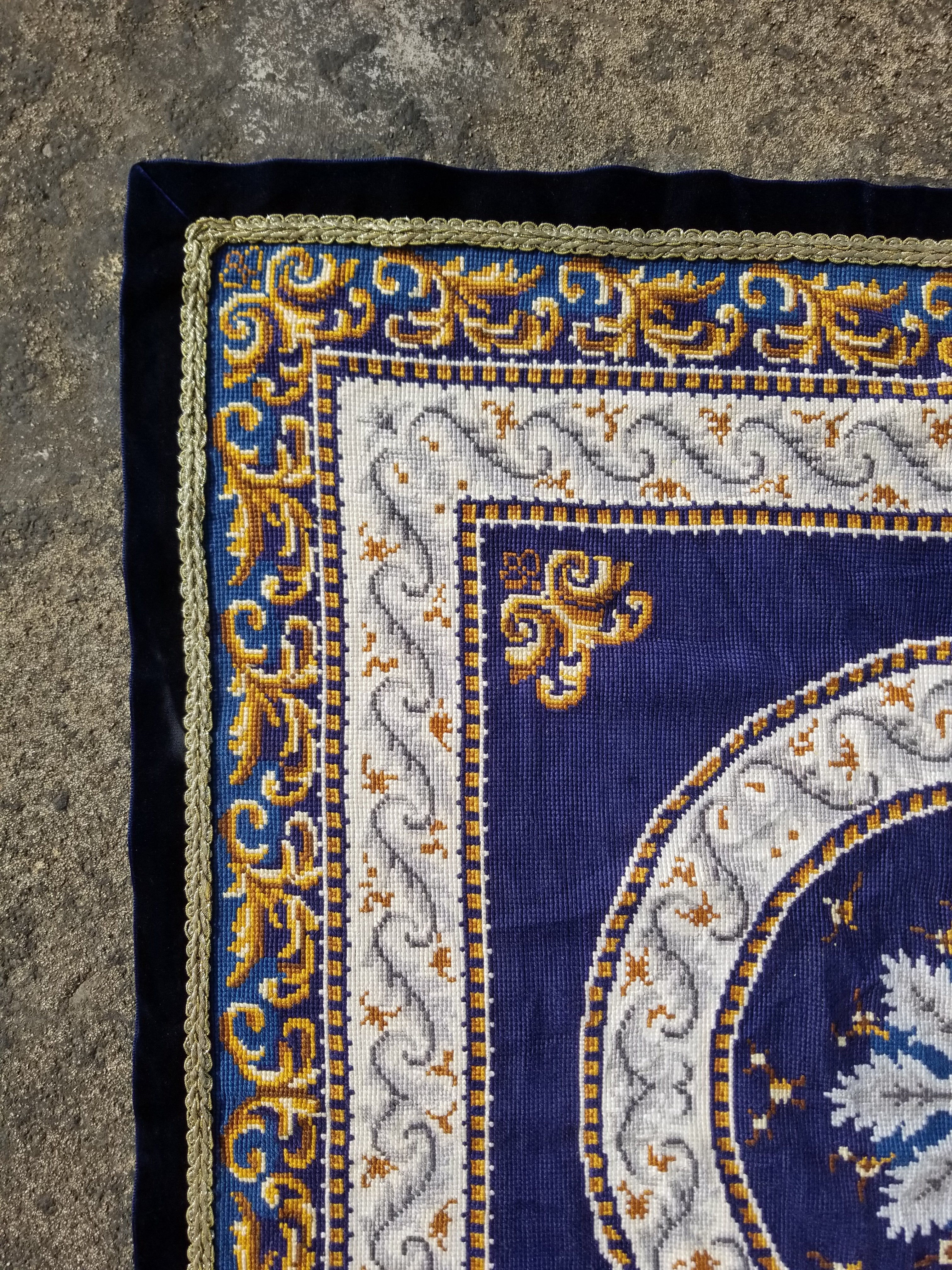 Vintage French Handmade Needlepoint Wool Rug 88x83cm